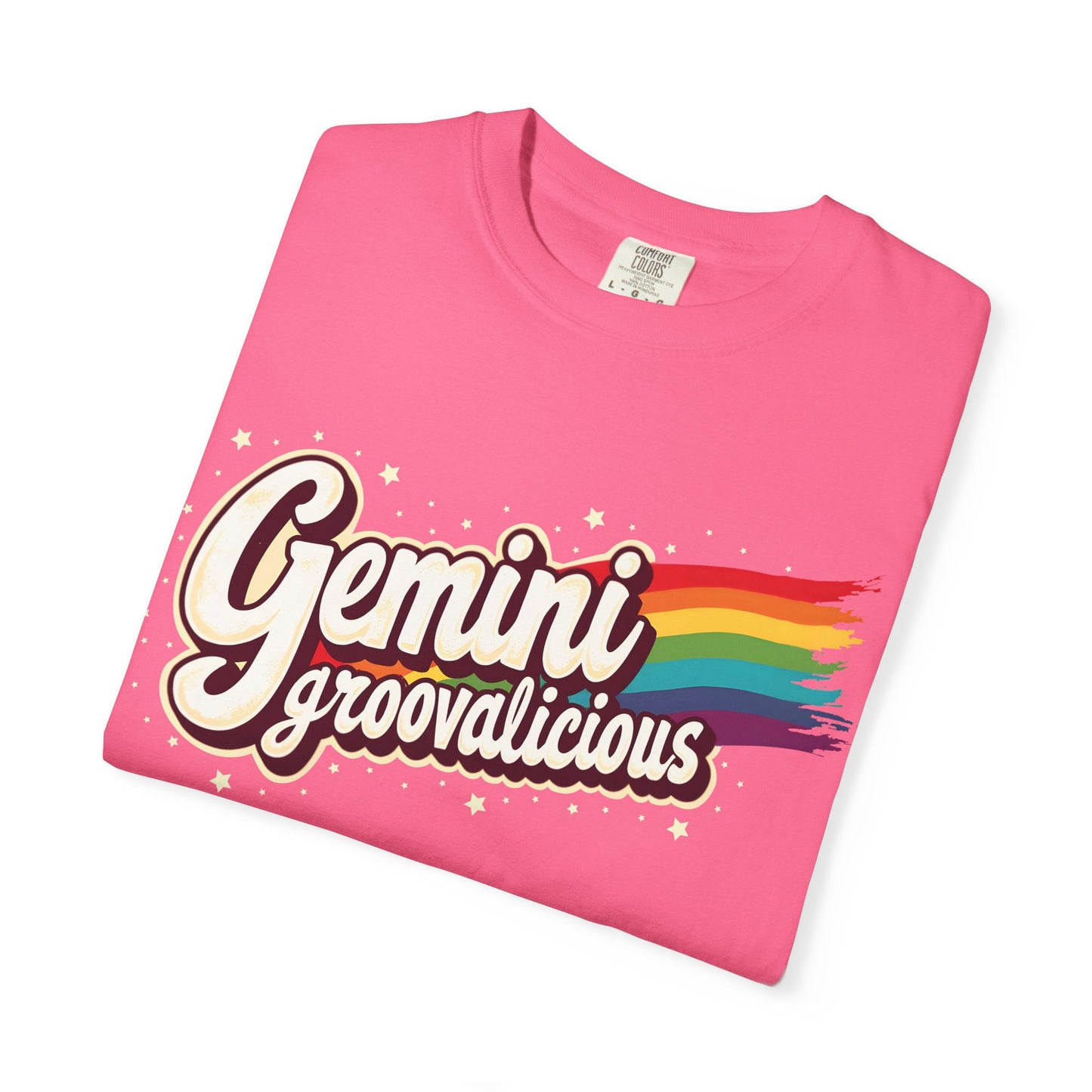 Gemini Groovalicious - Retro Rainbow Script Zodiac Tee