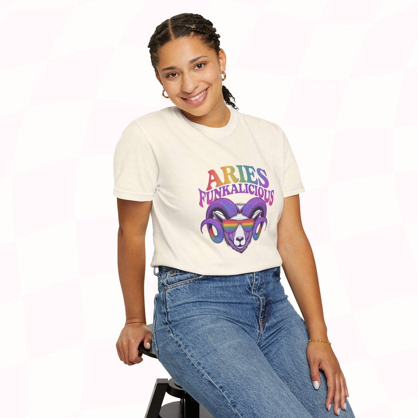 Aries Funkalicious – Rainbow Retro Ram Zodiac Tee