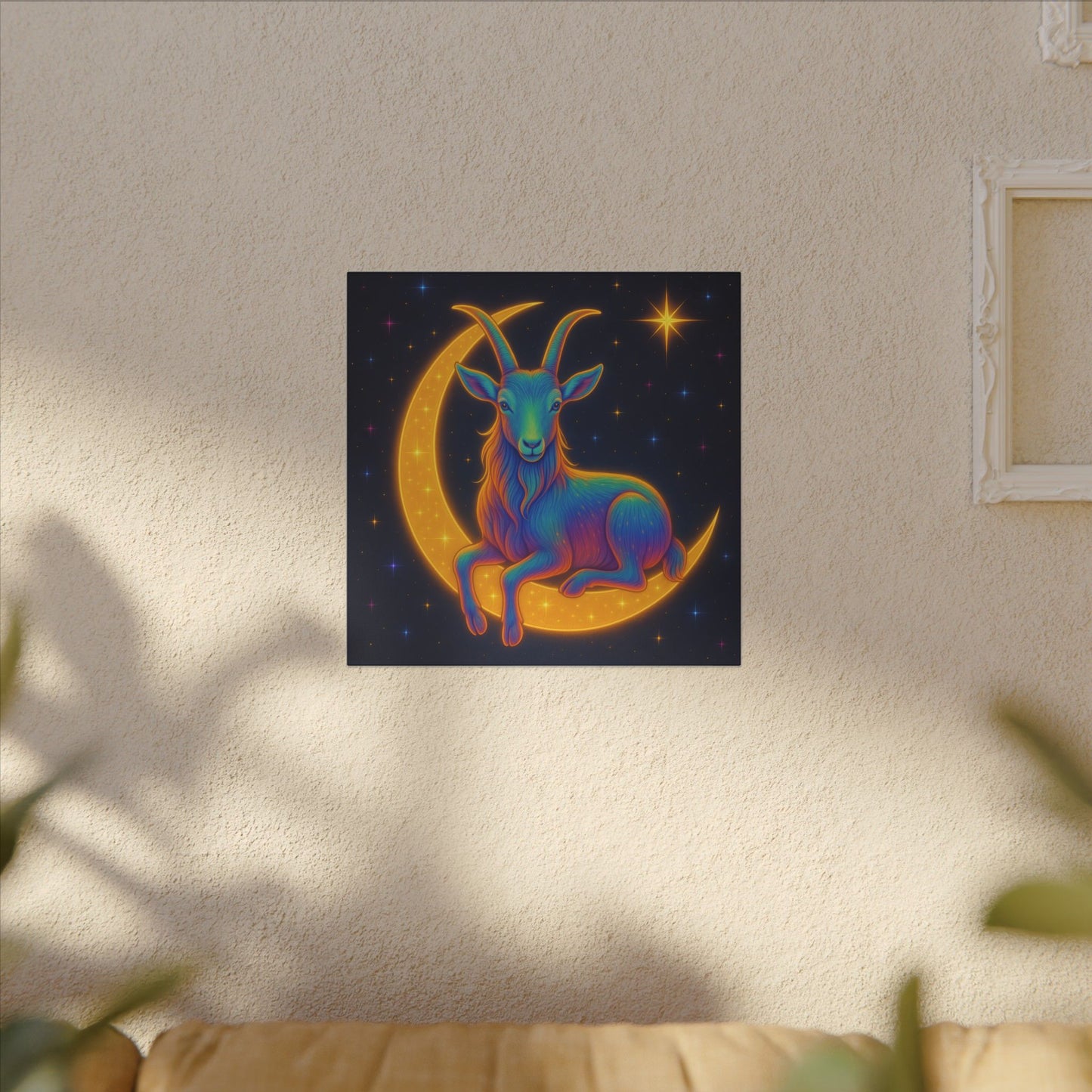 Rainbow Goat on the Moon – Capricorn Celestial Wall Art