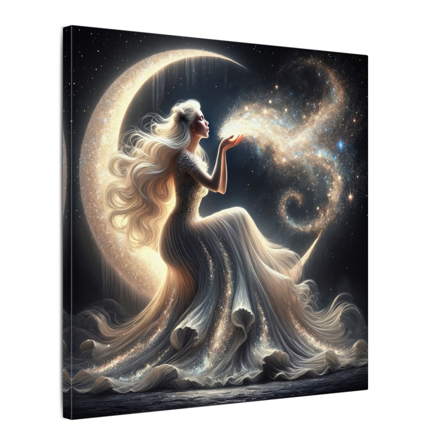 Stardust Wishes – Glamorous Moon Goddess Wall Art (Art Nouveau Inspired)