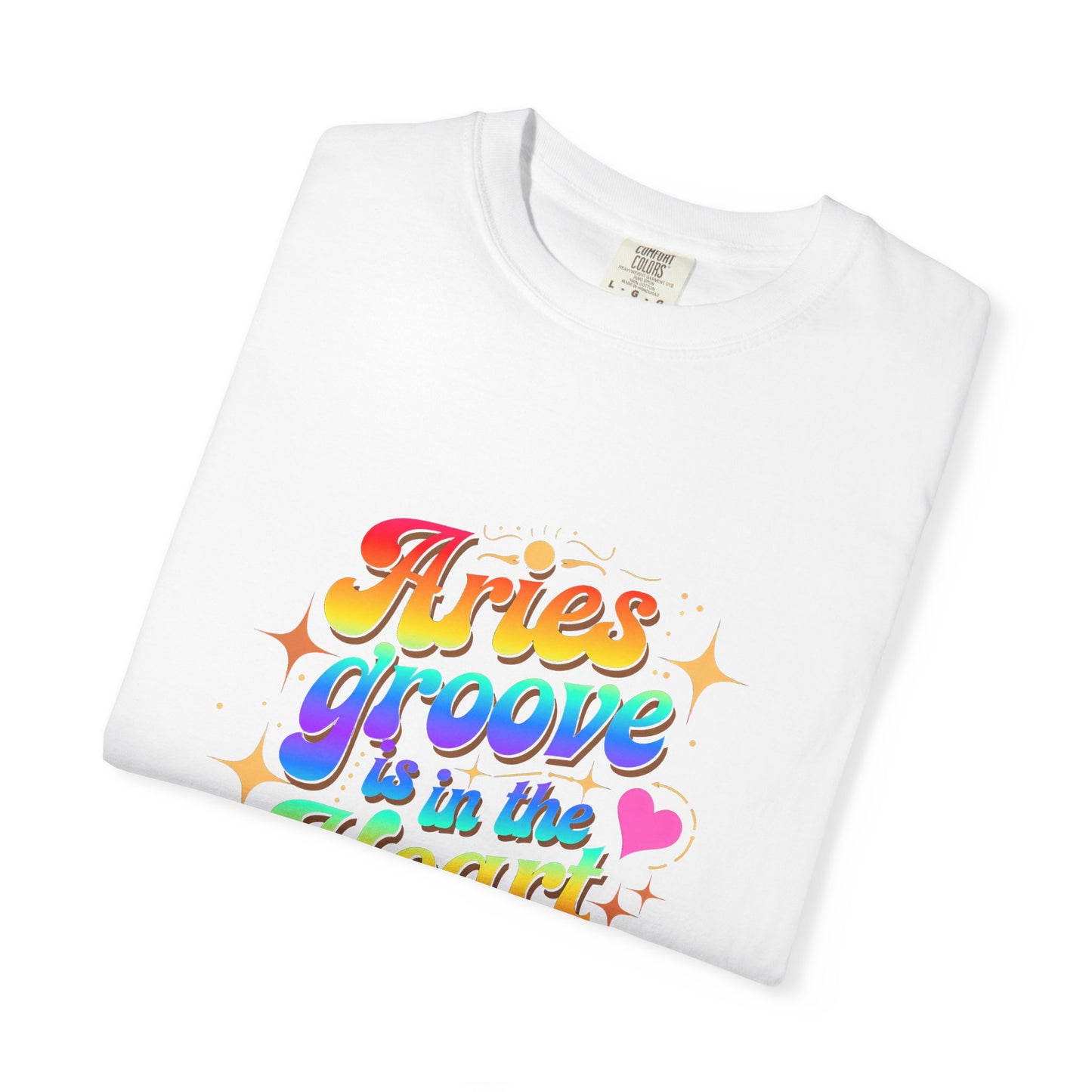 Aries Groove Is in the Heart – Rainbow Retro Zodiac Tee