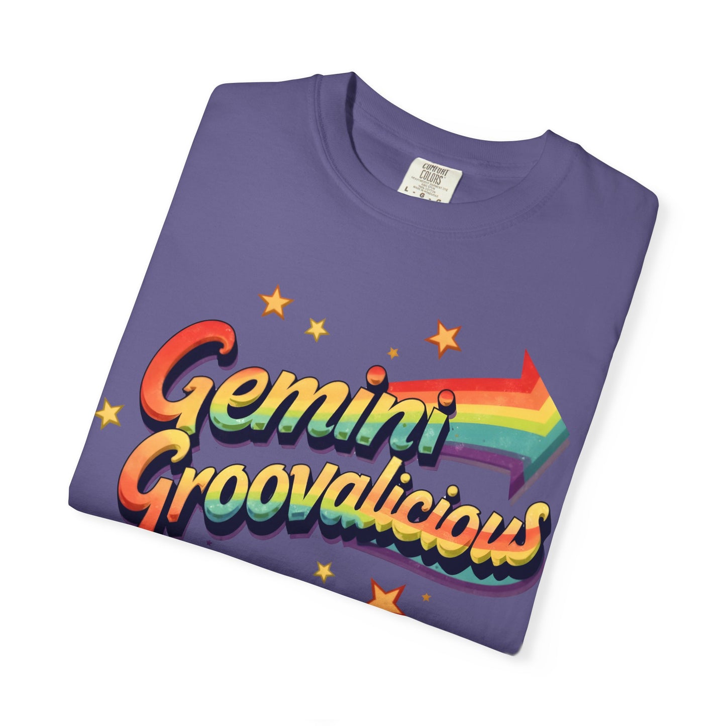 Gemini Groovalicious - Retro Rainbow Arrow Zodiac Tee