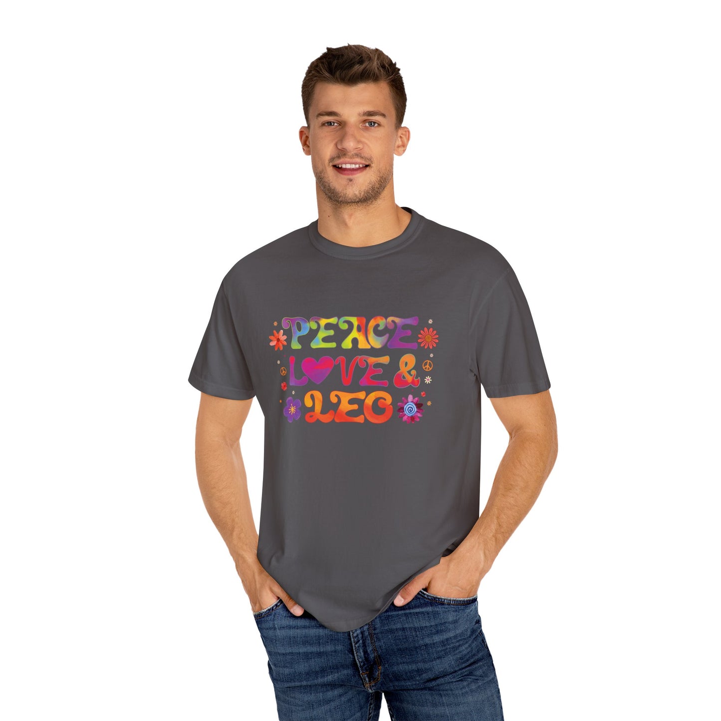 Peace Love & Leo - Retro Groovy Astrology Tee