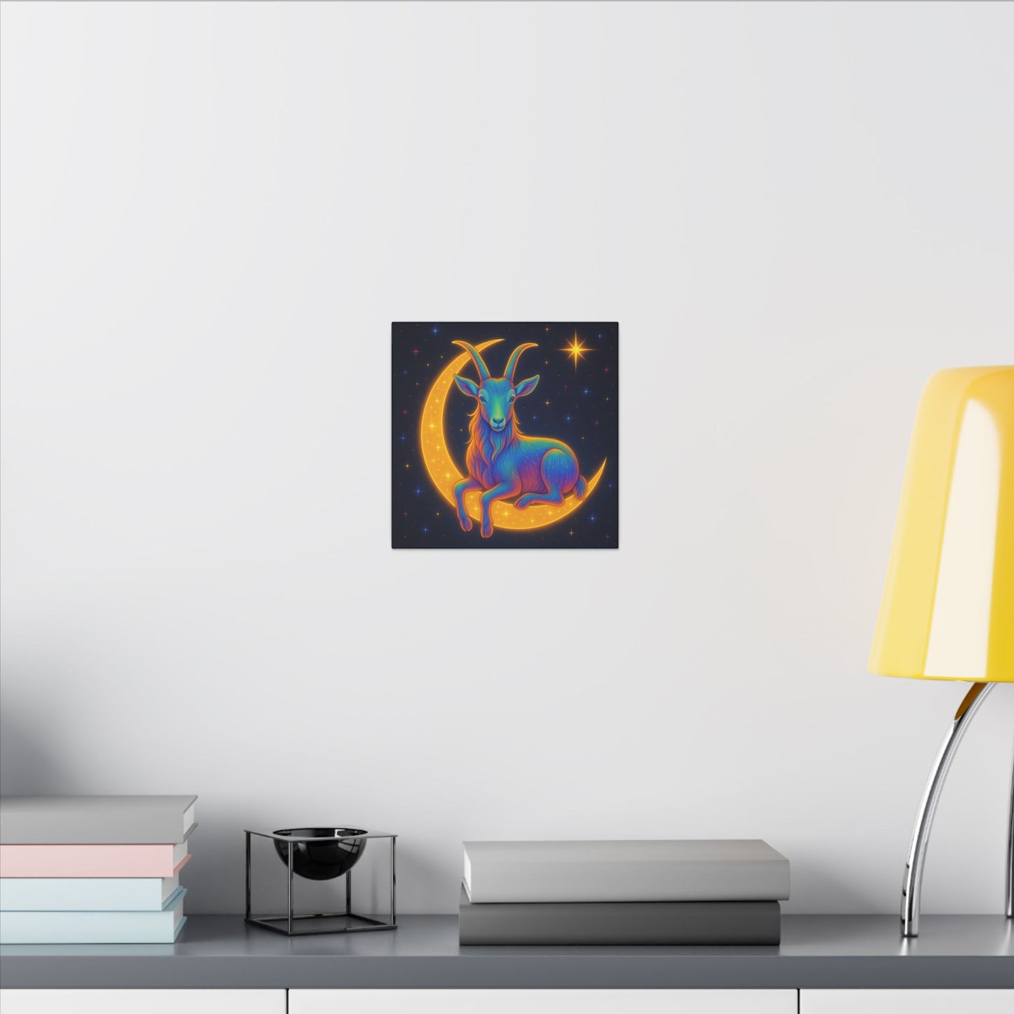 Rainbow Goat on the Moon – Capricorn Celestial Wall Art