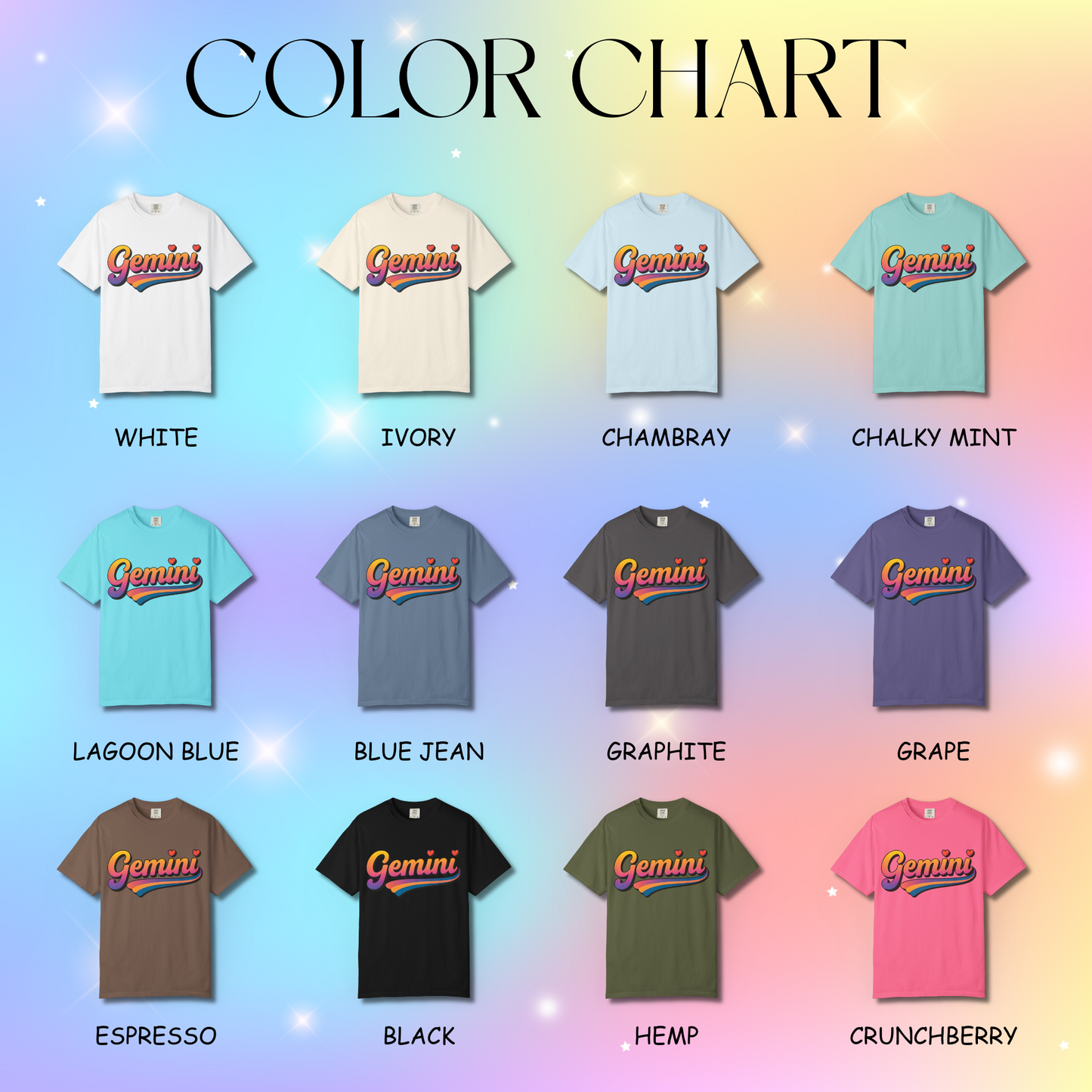 Gemini Retro Rainbow Heart Astrology Tee