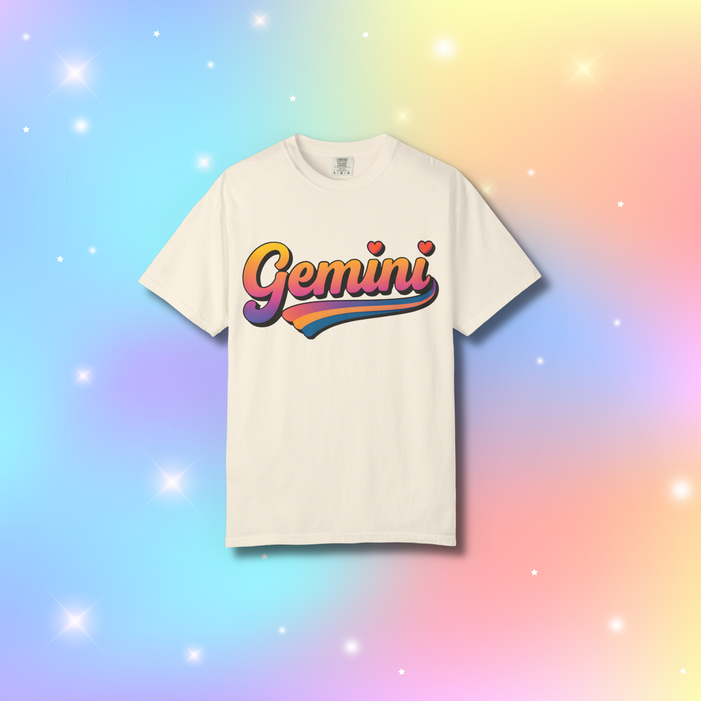 Gemini Retro Rainbow Heart Astrology Tee