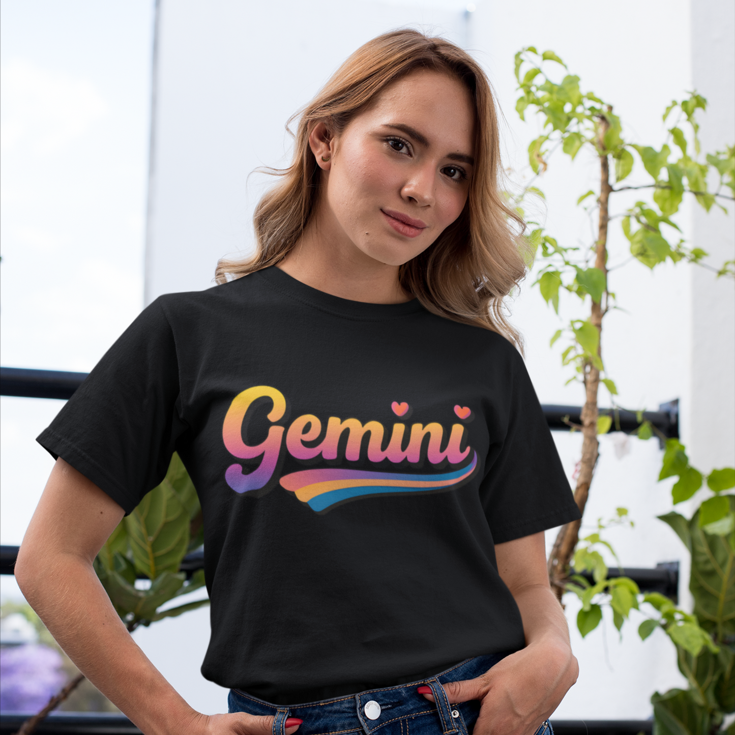 Gemini Retro Rainbow Heart Astrology Tee