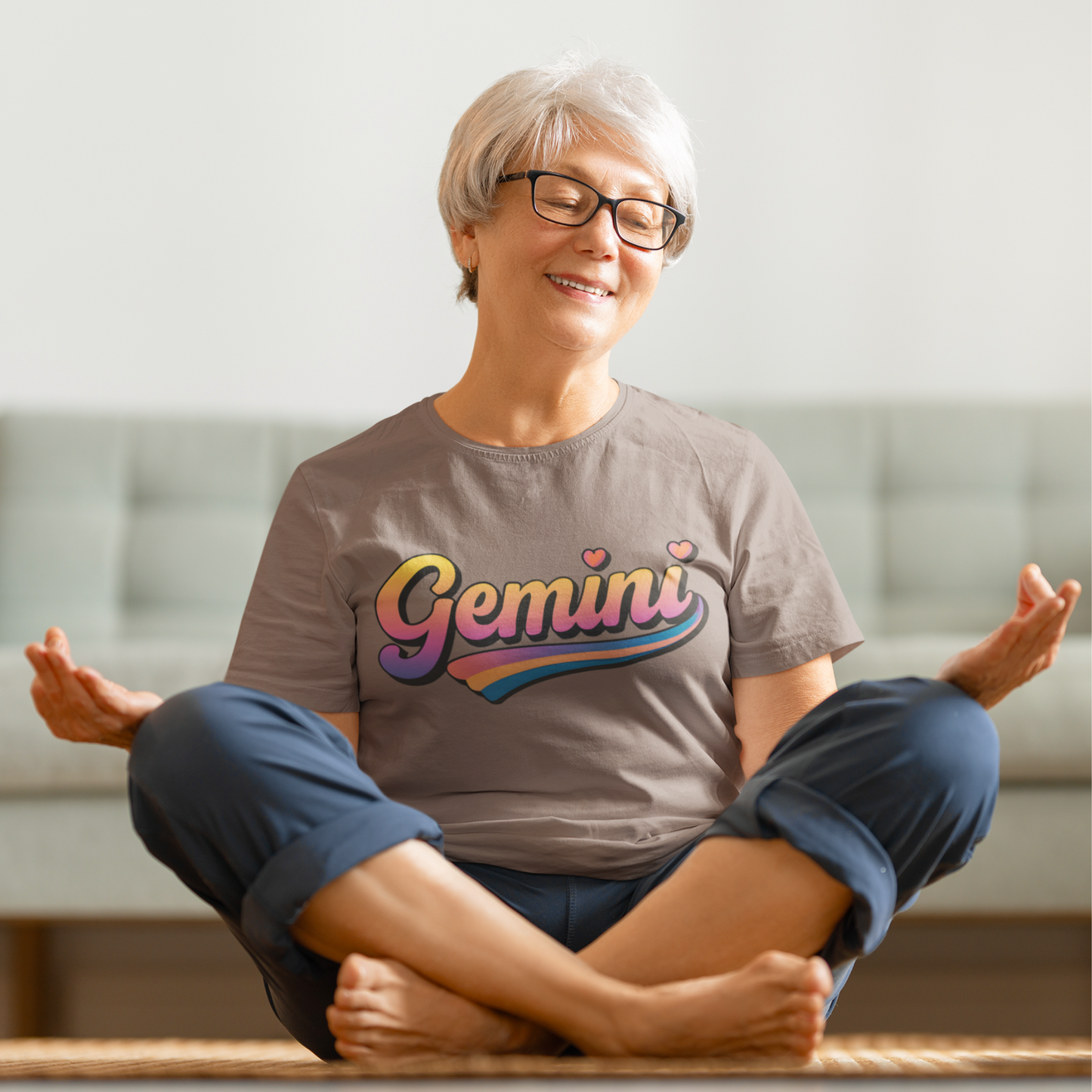 Gemini Retro Rainbow Heart Astrology Tee