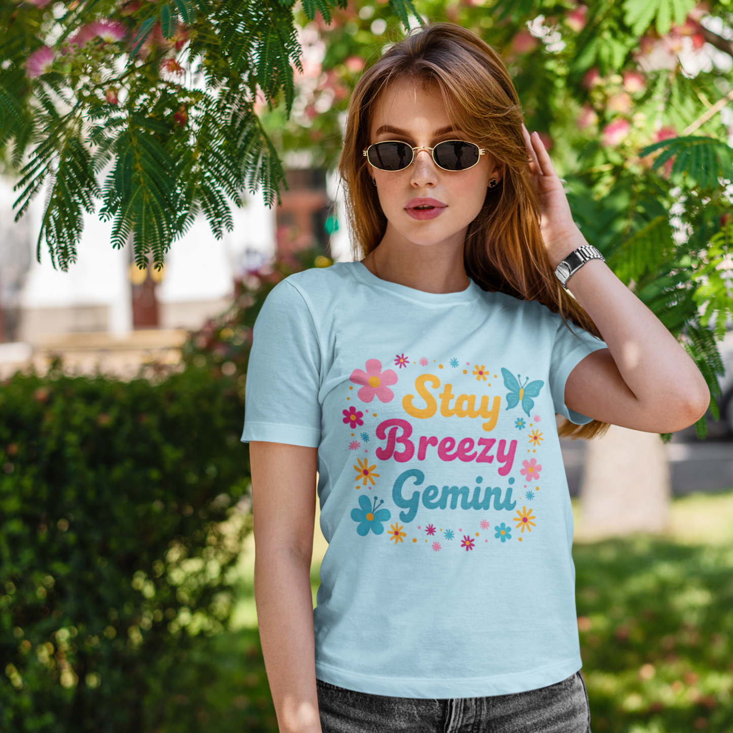 Stay Breezy Gemini Tee β Groovy Flower Power Zodiac Shirt