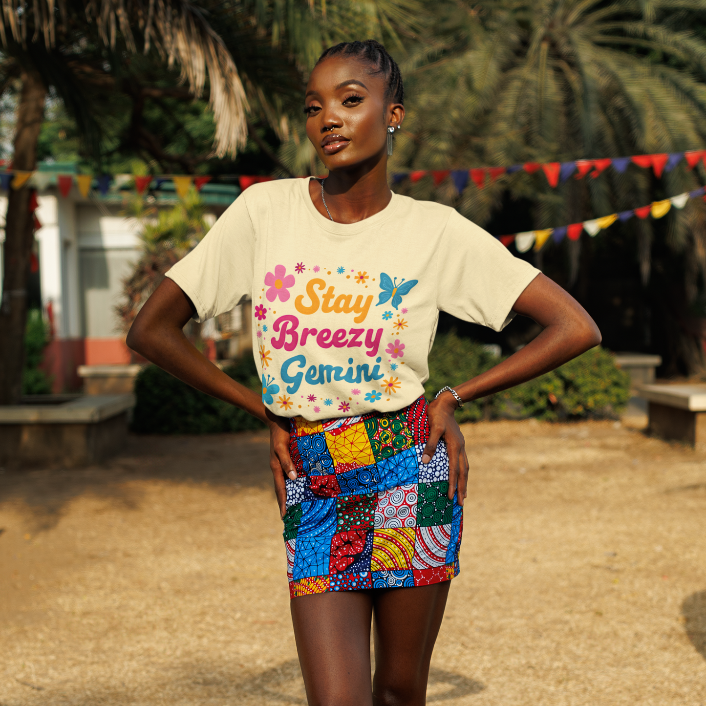 Stay Breezy Gemini Tee β Groovy Flower Power Zodiac Shirt