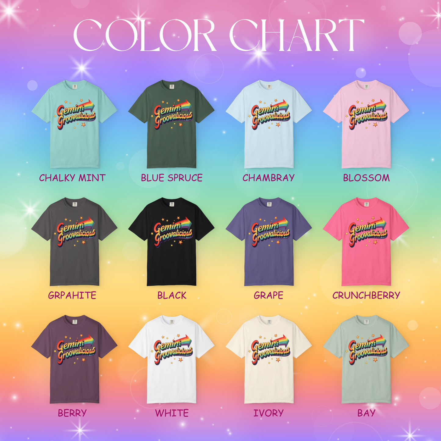 Gemini Groovalicious - Retro Rainbow Arrow Zodiac Tee