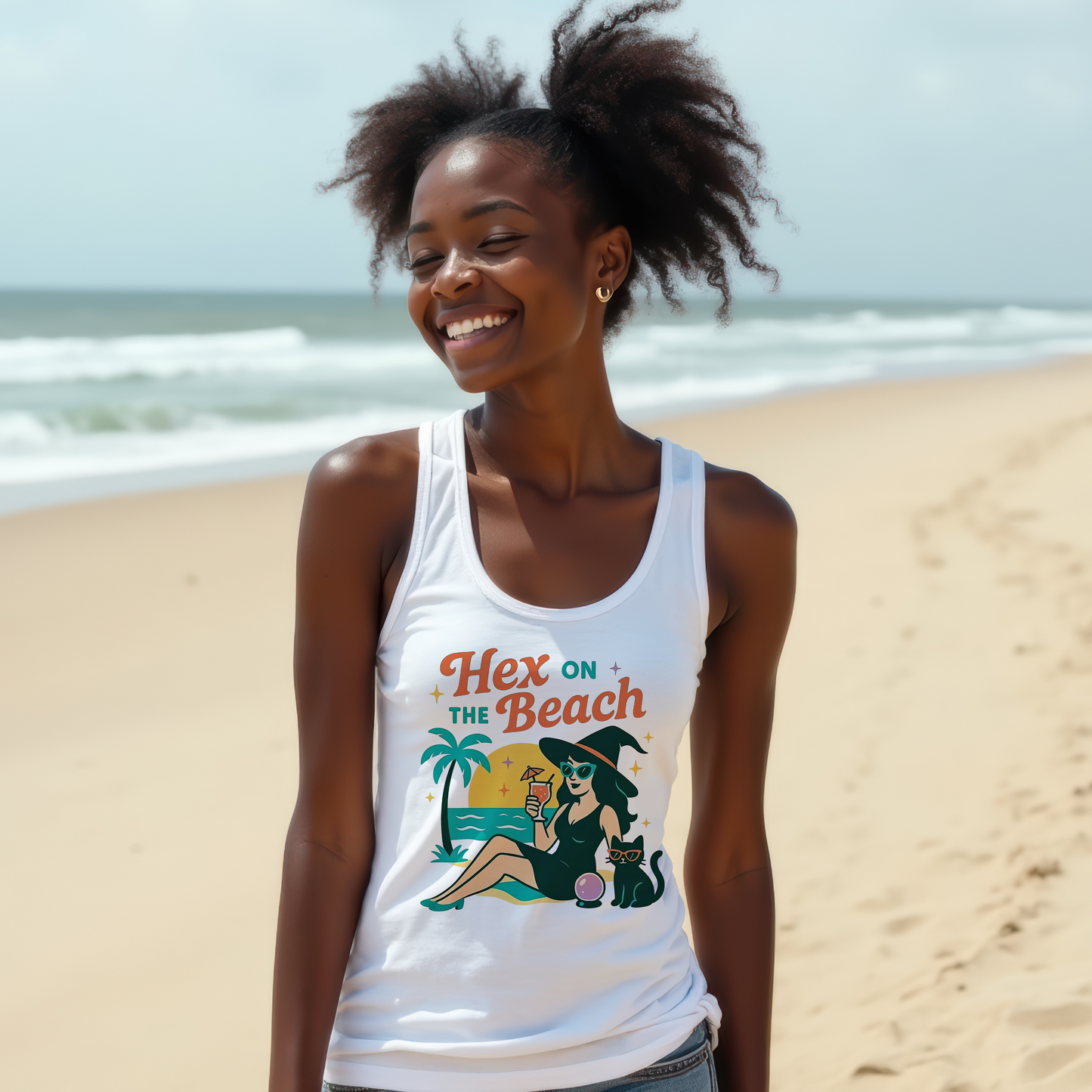 Hex on the Beach Women's Racerback Tank Top - Witchy Summer Vacation Shirt