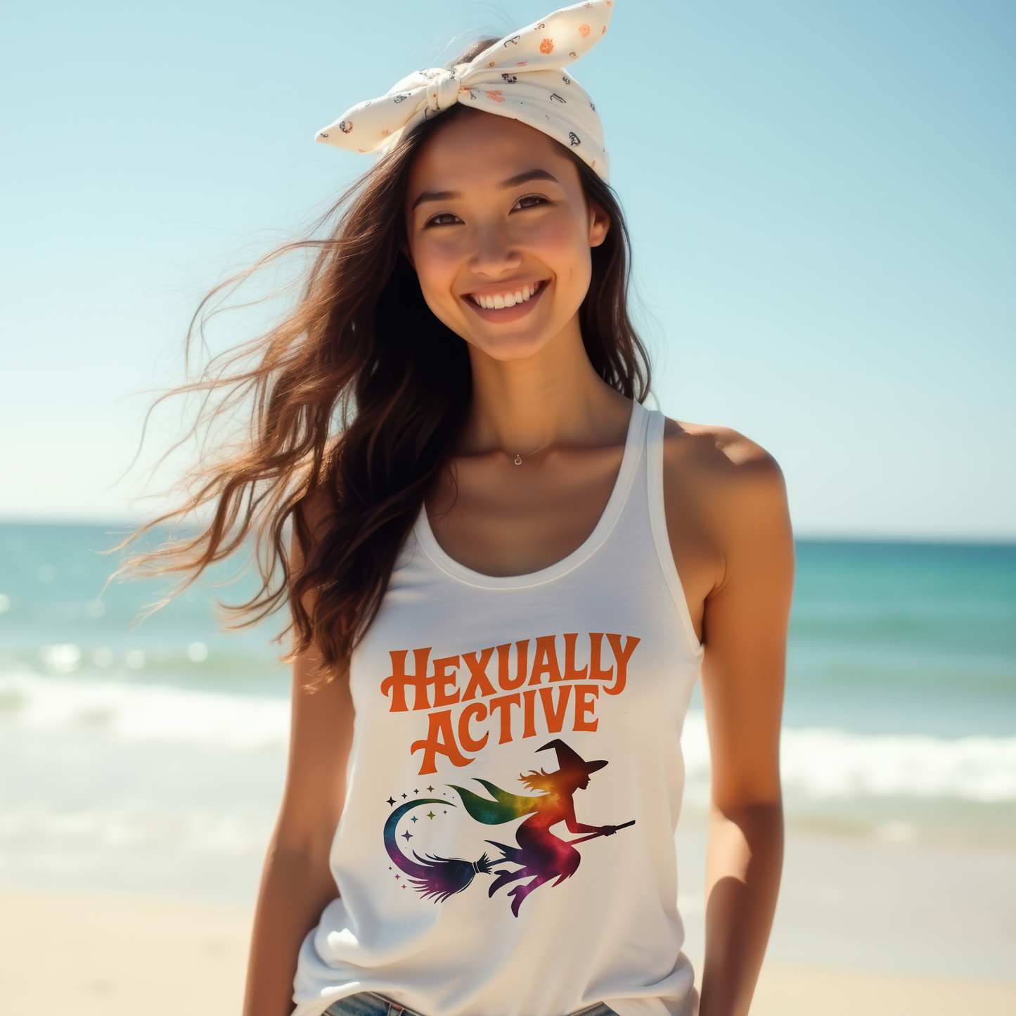 Hexually Active - Fun Witchy Women's Racerback Tank