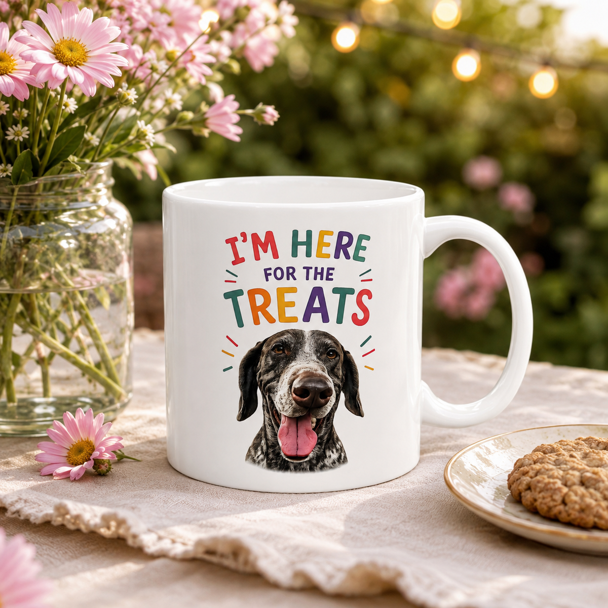Personalized “I’m Here for the Treats”Dog Mug | Custom Pet Photo Color Accent Mug | Funny Dog Lover Gift