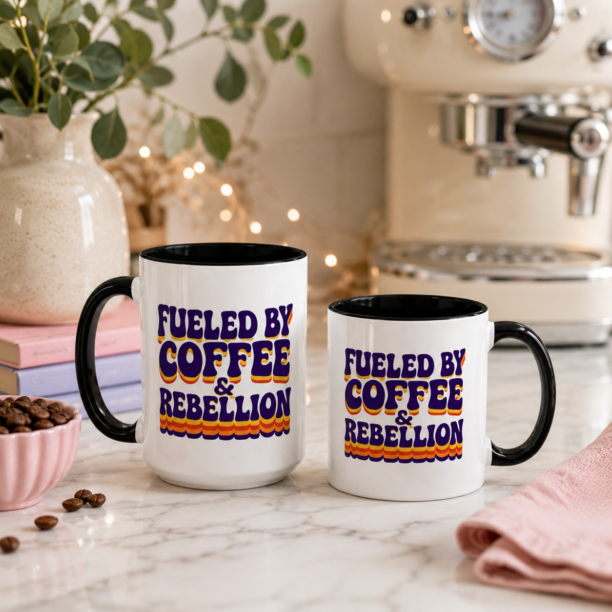 Fueled by Coffee & Rebellion – Funny Retro Mug (Color Accent, 11oz & 15oz)
