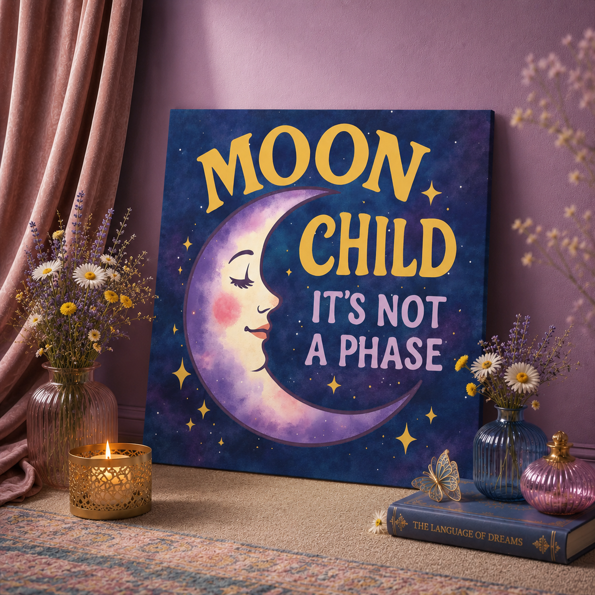 Moon Child Wall Art – “It’s Not a Phase” Celestial Canvas Print