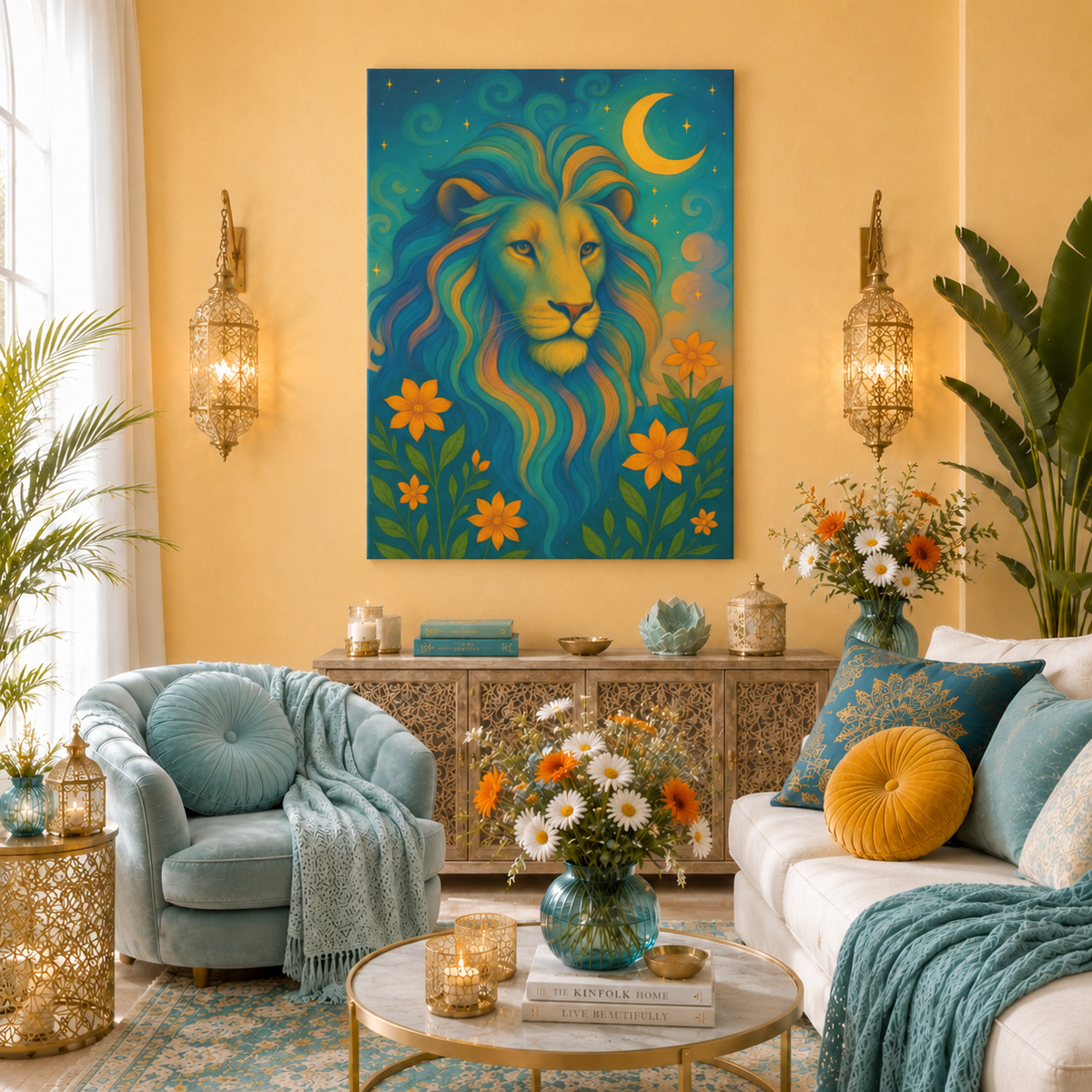 Starlit Lion – Regal Radiance Canvas Wall Art (Leo Inspired)