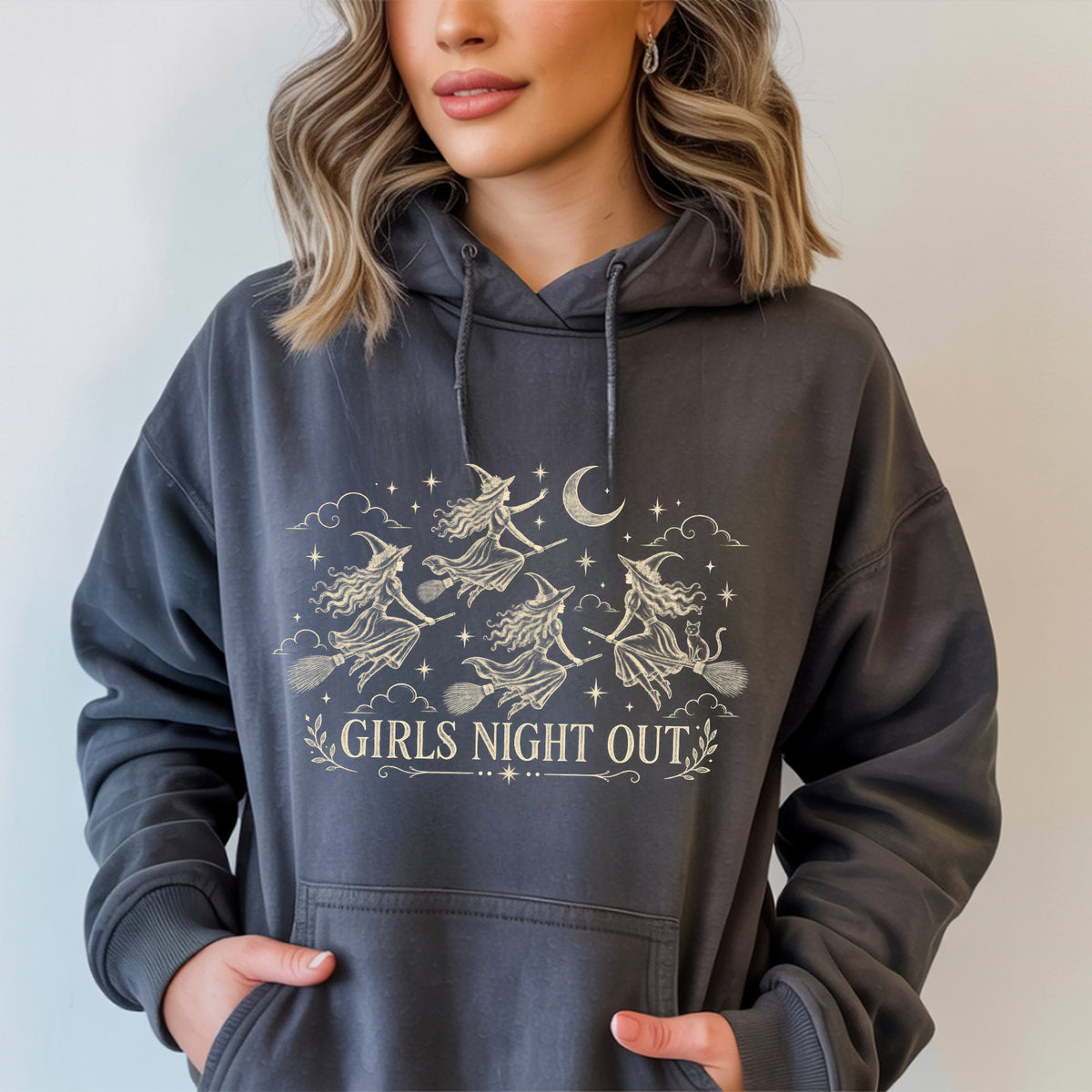 Girls Night Out Halloween Hoodie, Funny Witch Graphic Sweatshirt, Funny Halloween Pullover, Witchy Gift for Women, Spooky Season Outfit