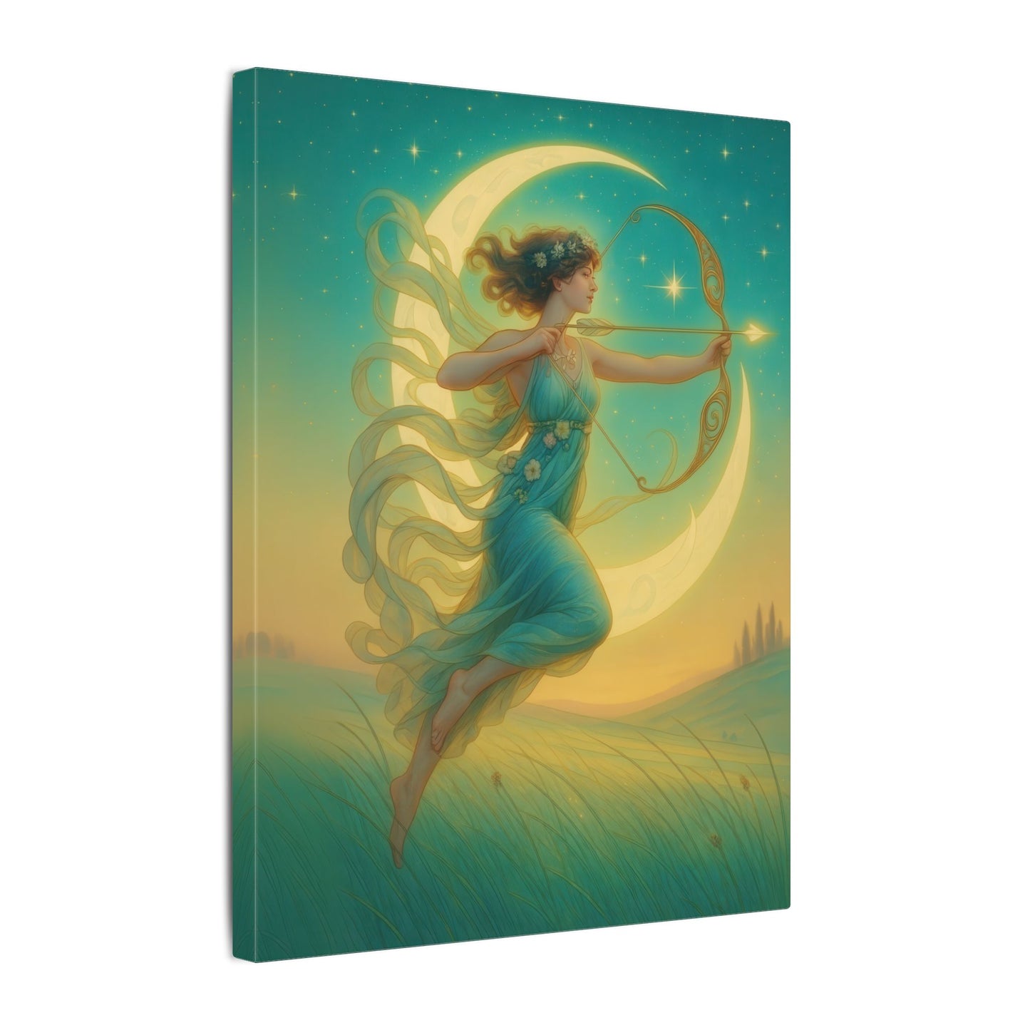 Artemis of the Stars – Celestial Moon Goddess Art Nouveau Canvas Wall Art