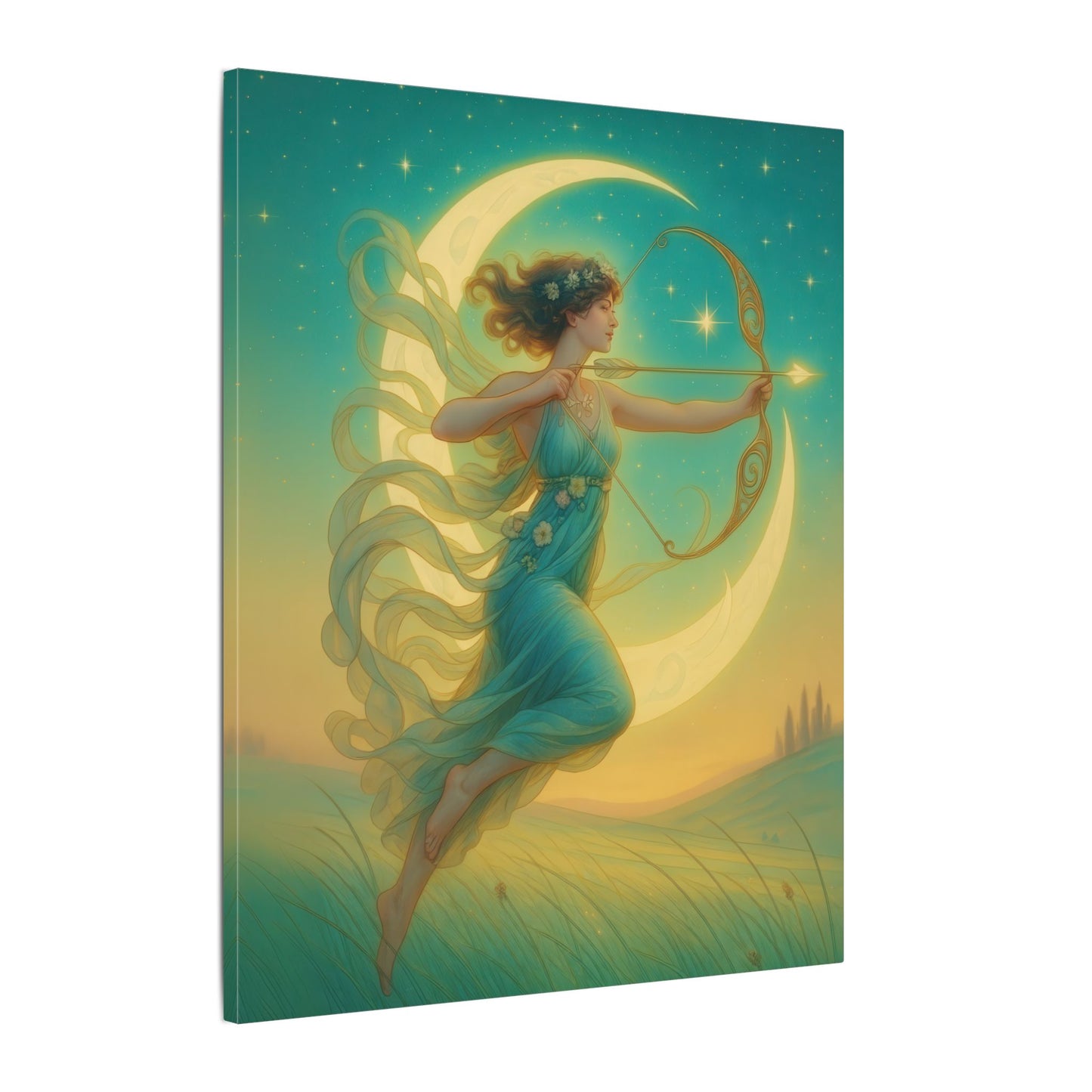 Artemis of the Stars – Celestial Moon Goddess Art Nouveau Canvas Wall Art