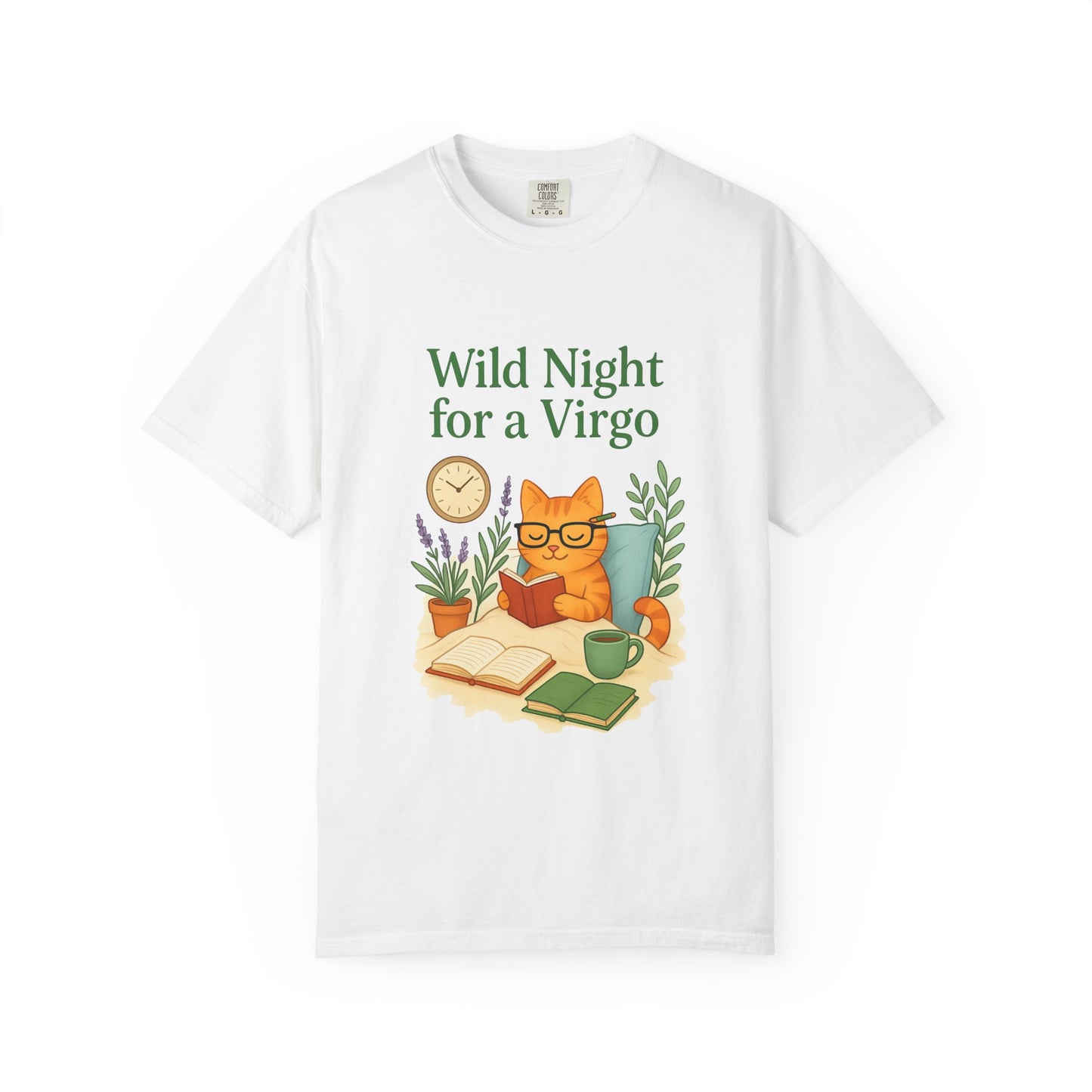 Wild Night for a Virgo – Cozy Cat Tee for Bookish Earth Signs