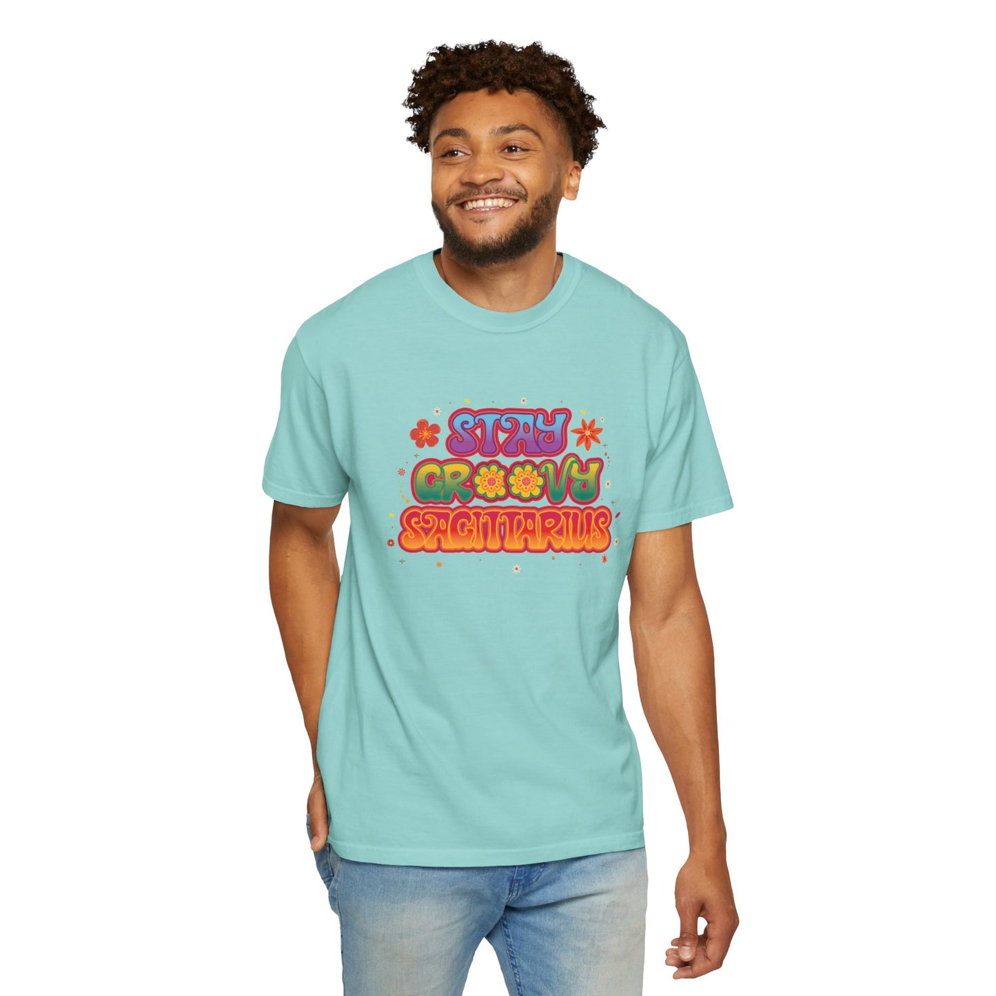Stay Groovy Sagittarius – Retro Zodiac Flower Power Tee