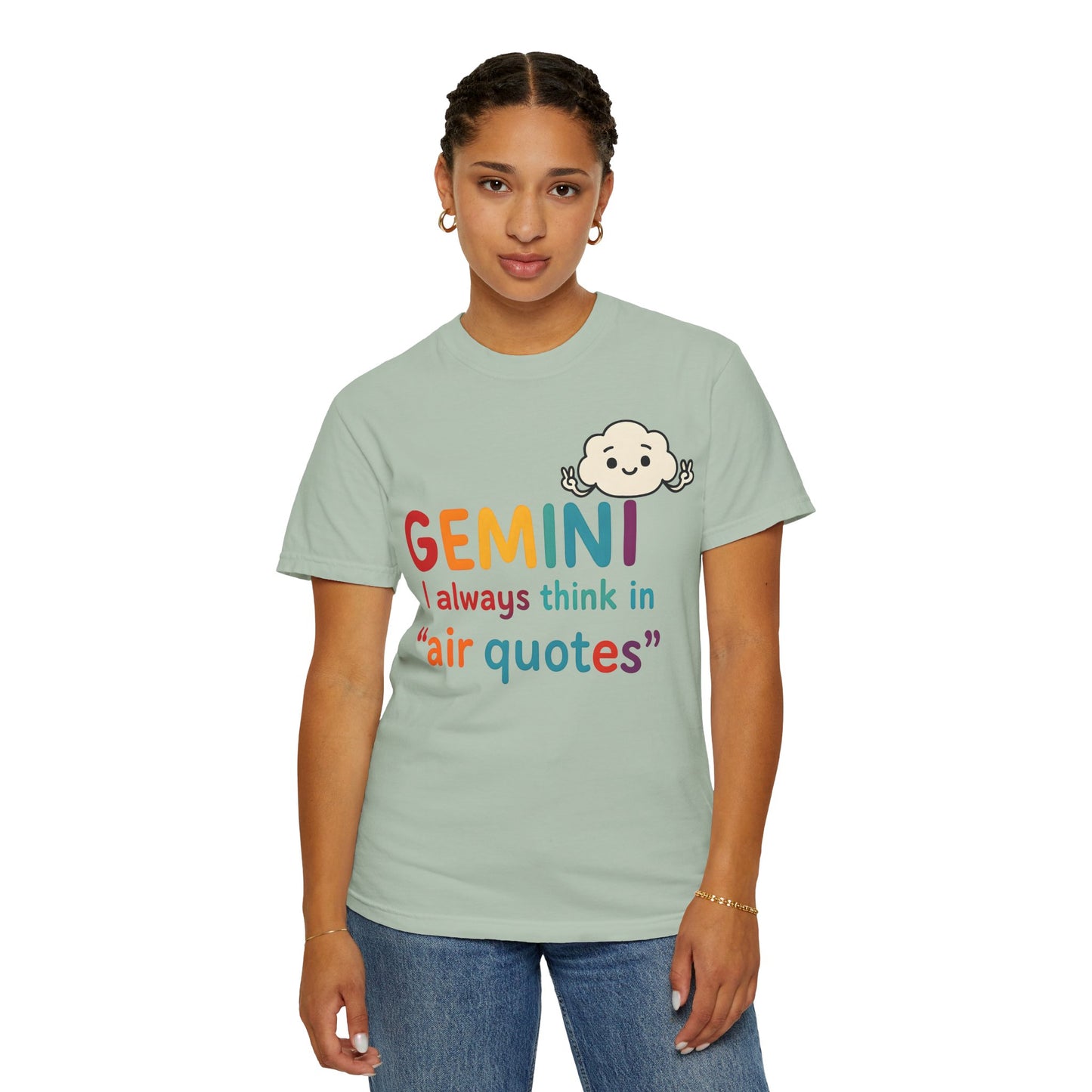 Gemini I Always Think in Air Quotes Tee – Colorful Zodiac Humor Shirt