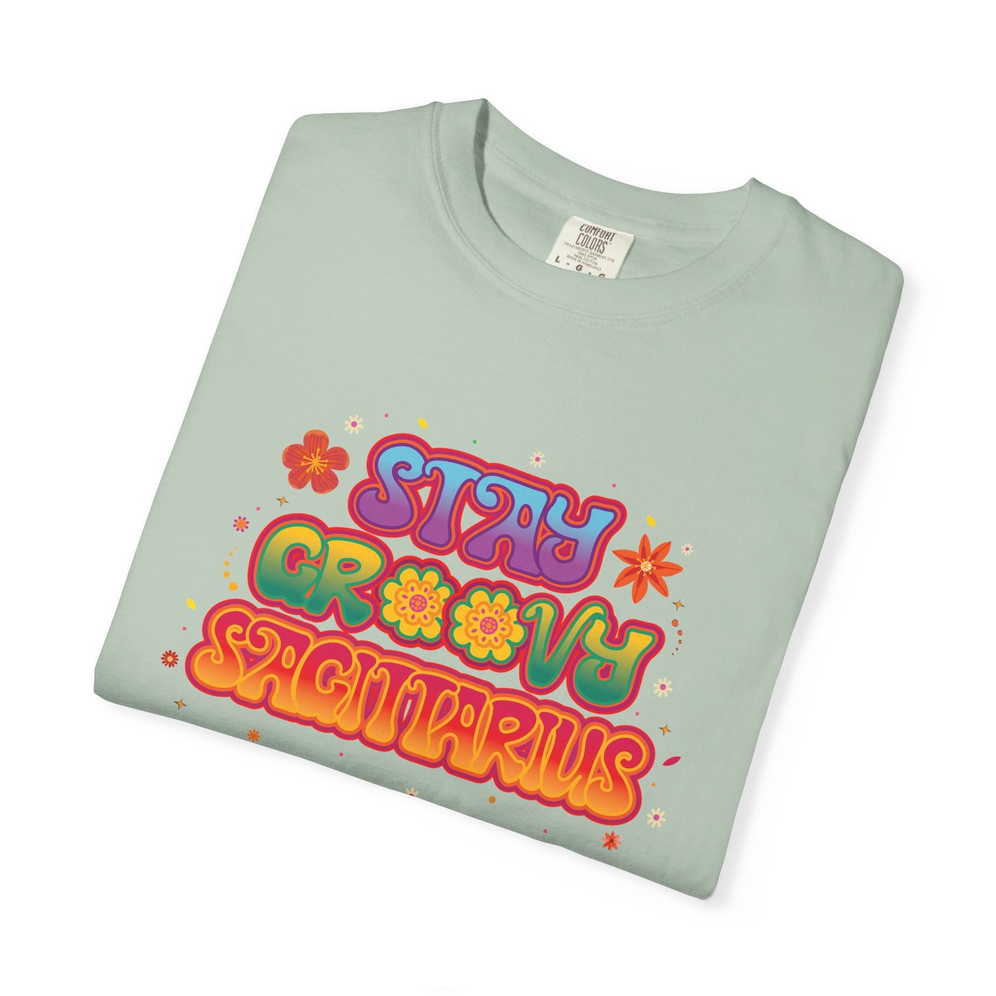Stay Groovy Sagittarius – Retro Zodiac Flower Power Tee