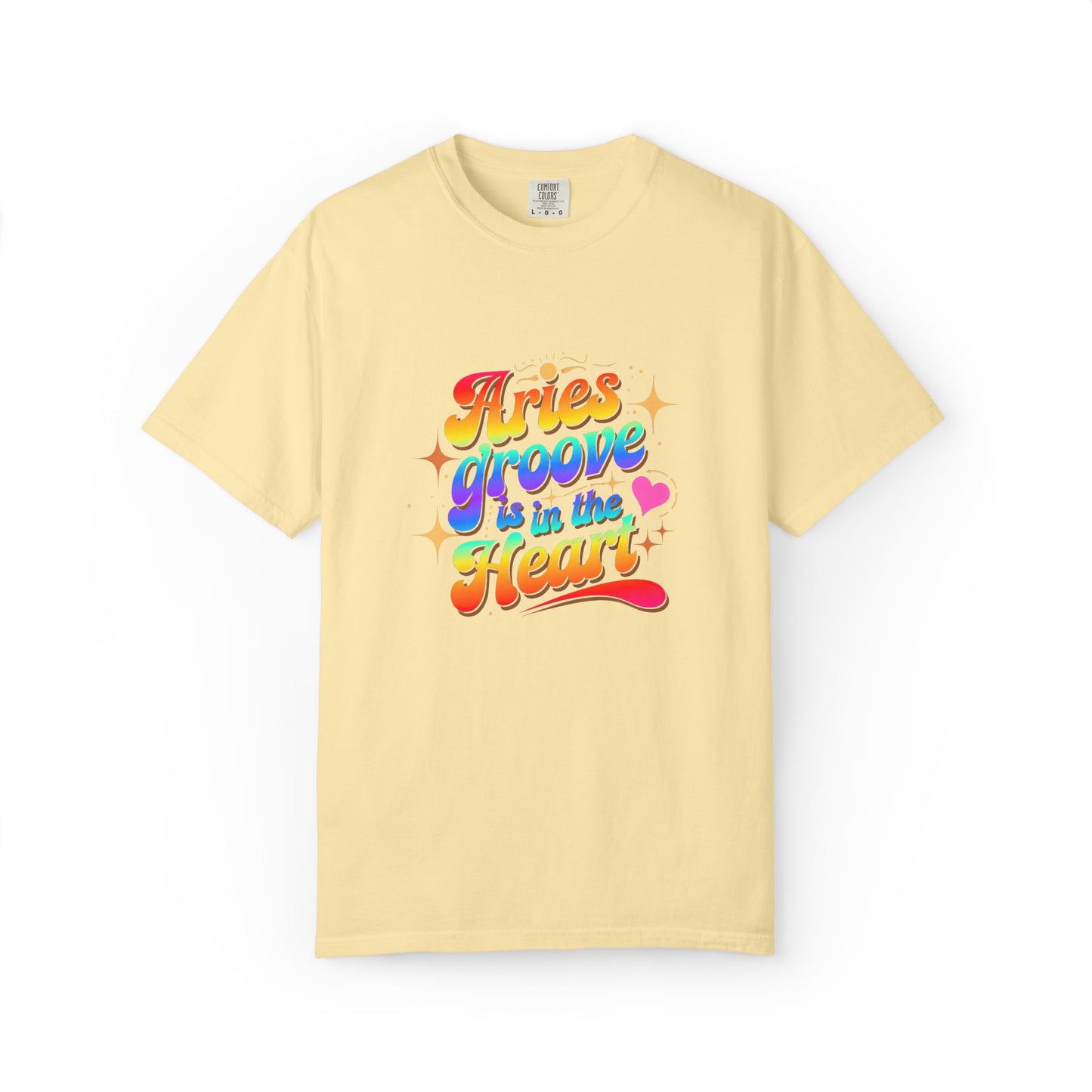 Aries Groove Is in the Heart – Rainbow Retro Zodiac Tee