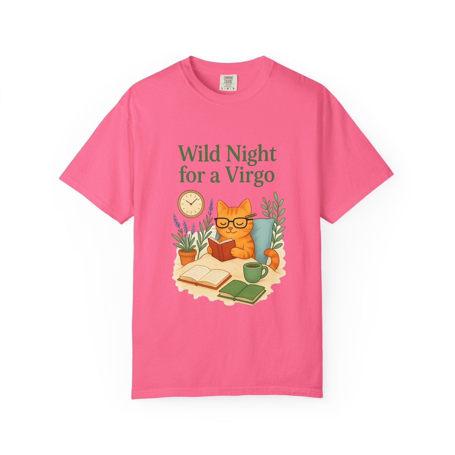 Wild Night for a Virgo – Cozy Cat Tee for Bookish Earth Signs