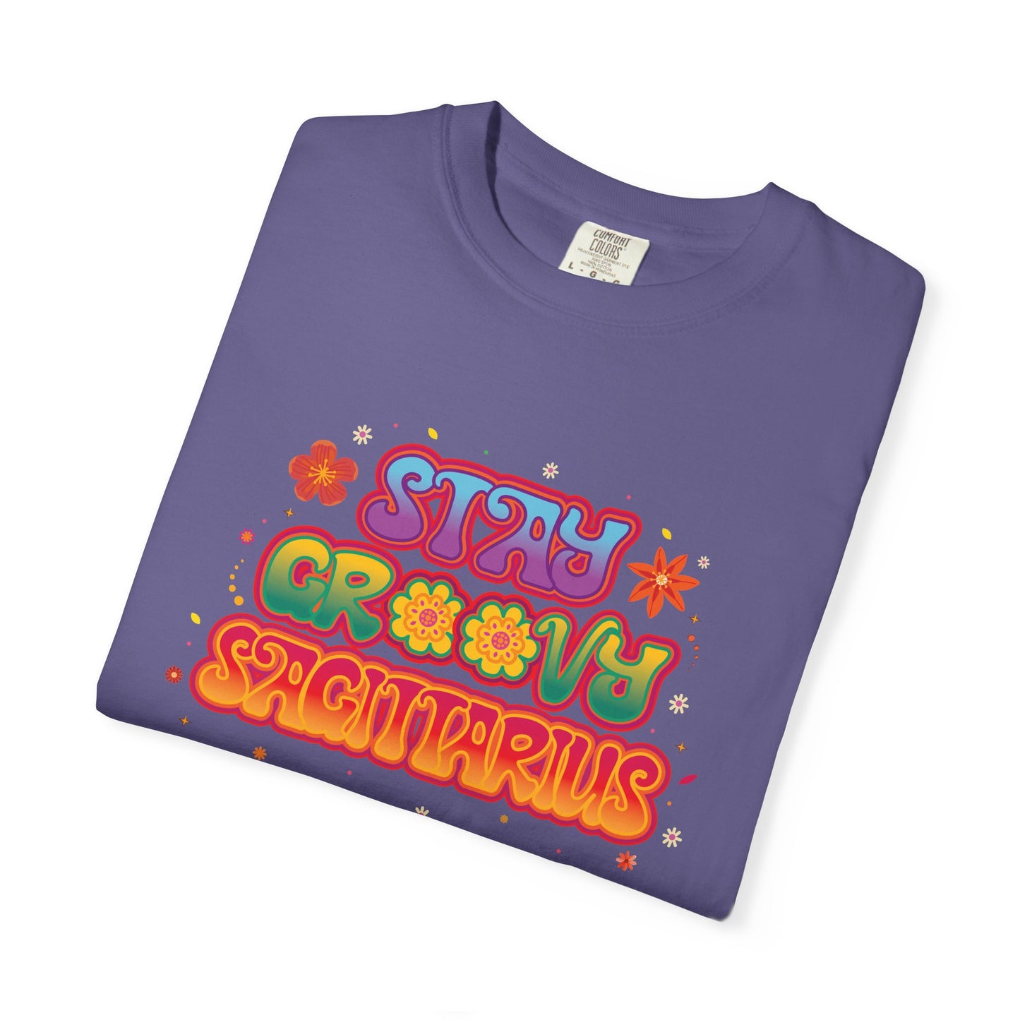Stay Groovy Sagittarius – Retro Zodiac Flower Power Tee