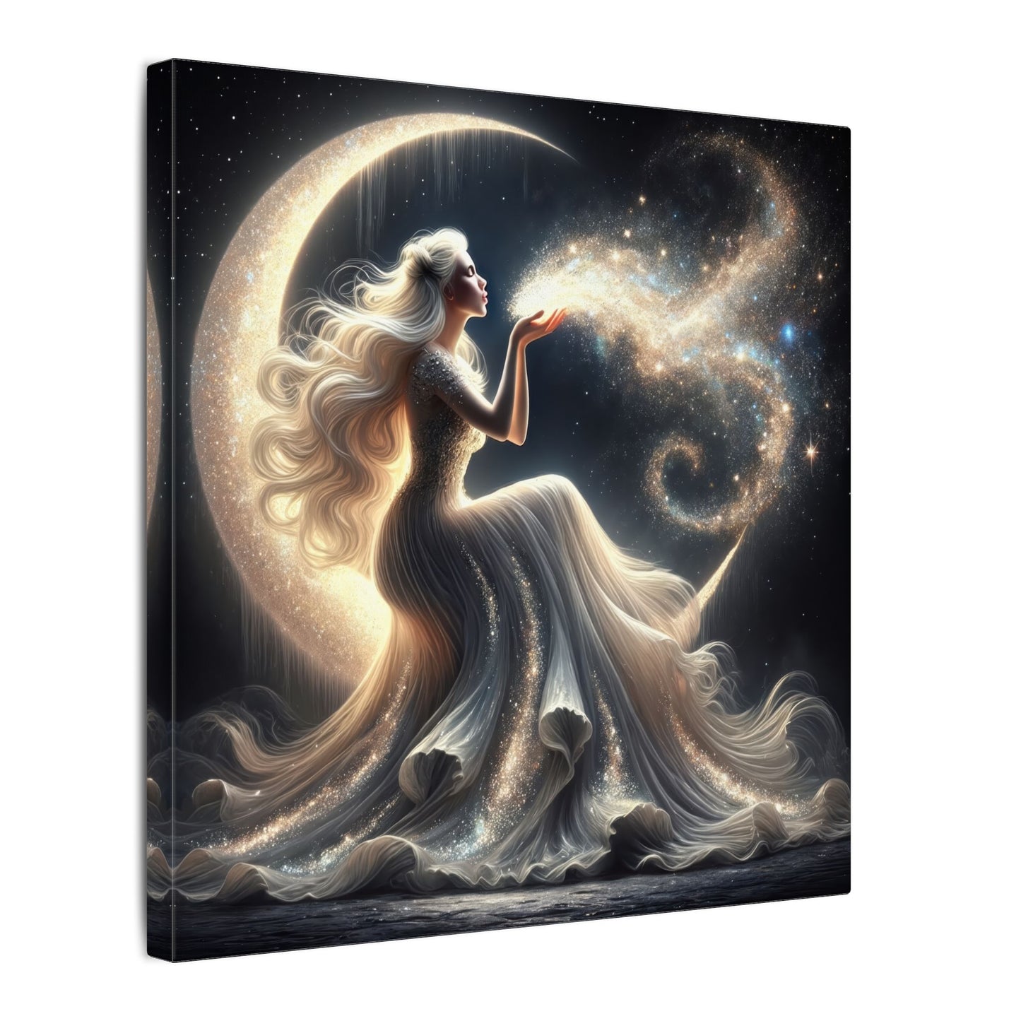 Stardust Wishes – Glamorous Moon Goddess Wall Art (Art Nouveau Inspired)