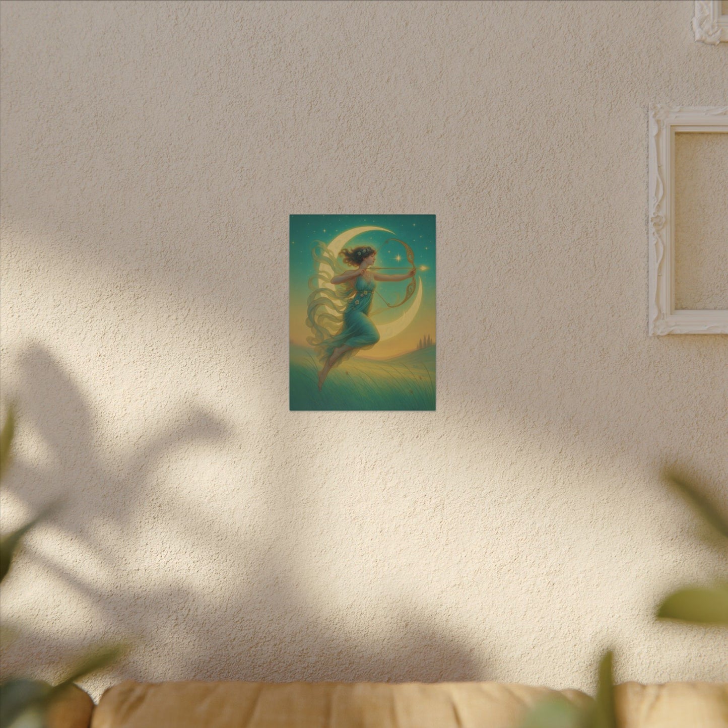 Artemis of the Stars – Celestial Moon Goddess Art Nouveau Canvas Wall Art