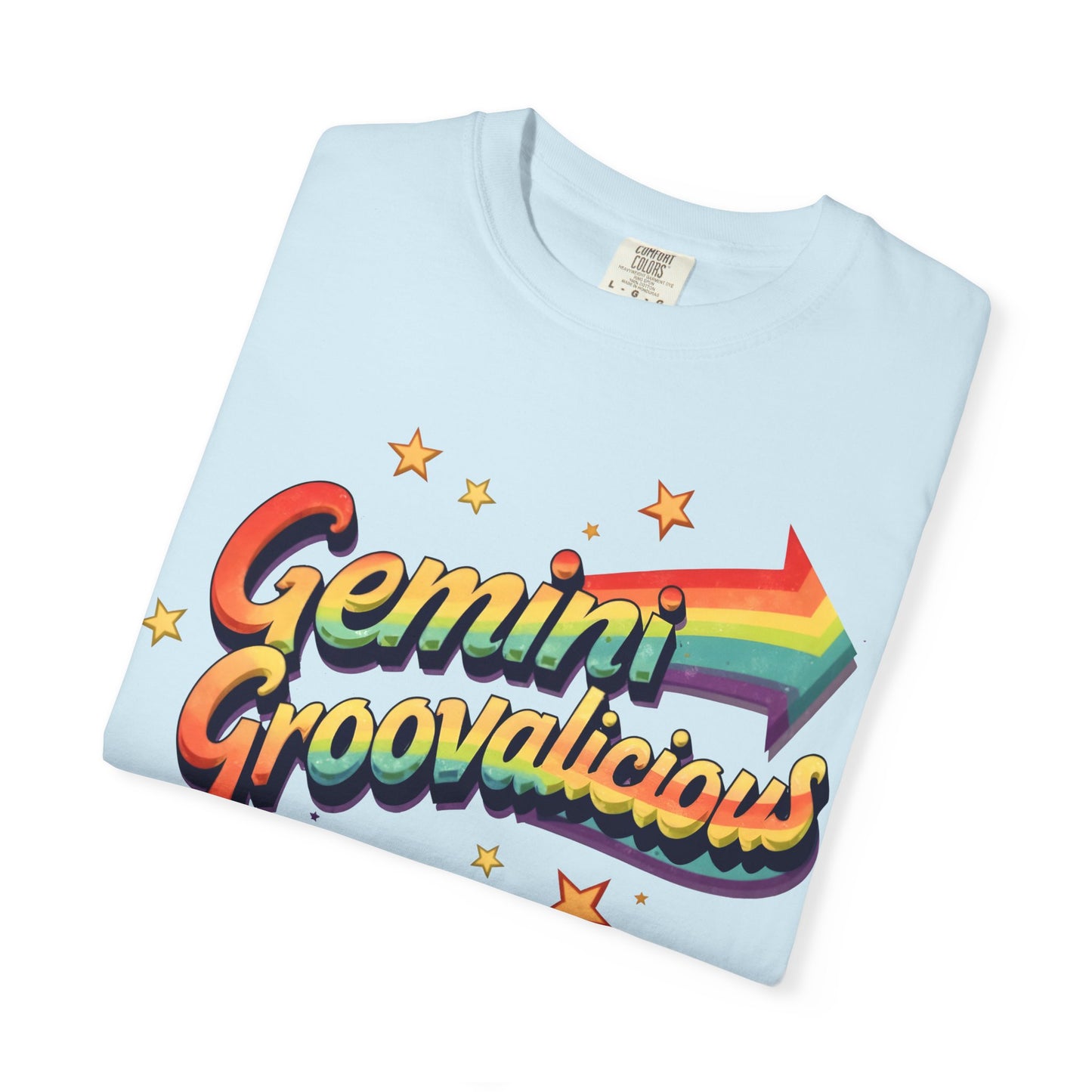 Gemini Groovalicious - Retro Rainbow Arrow Zodiac Tee