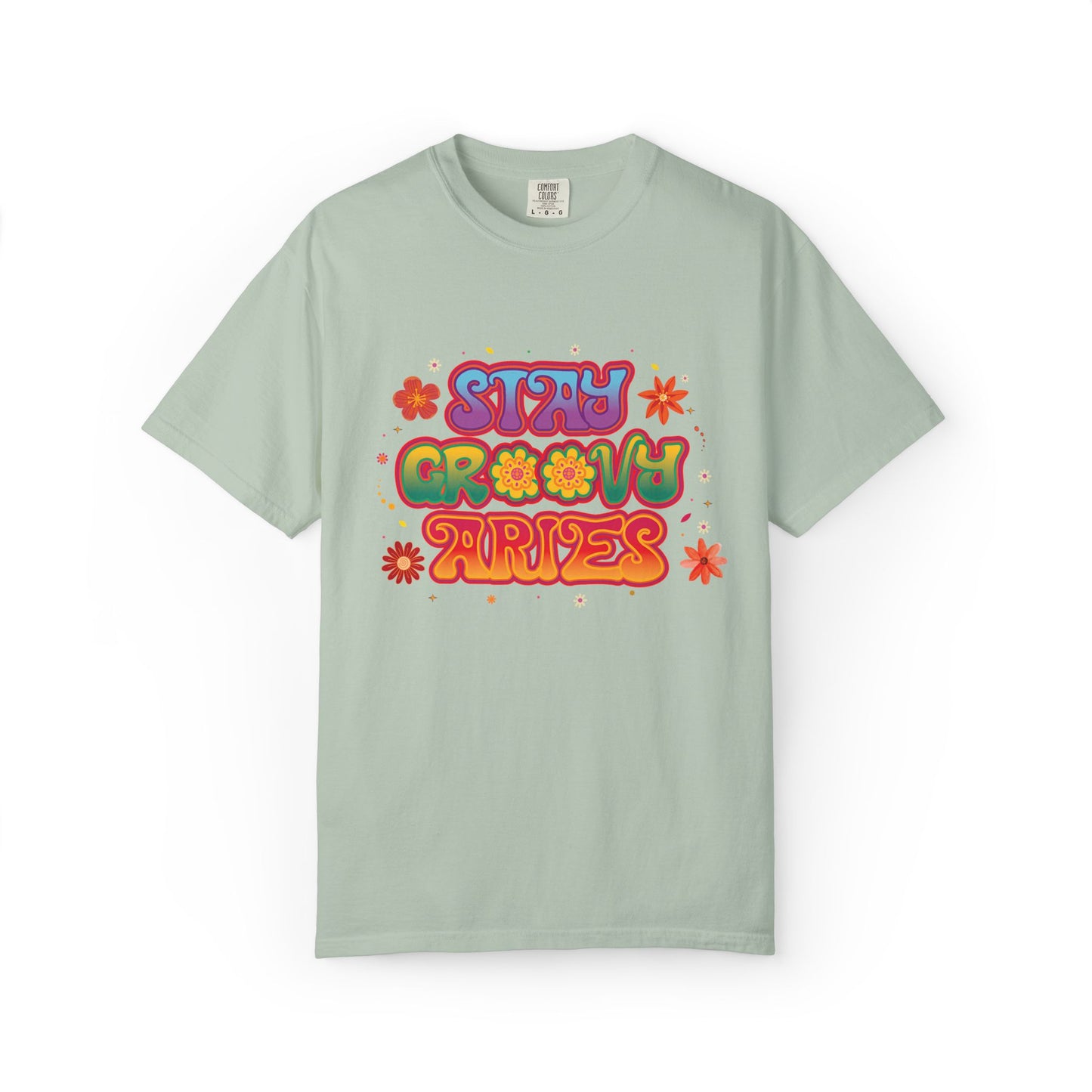 Stay Groovy Aries Tee – Colorful Retro Zodiac Shirt, 70s Flower Power Style