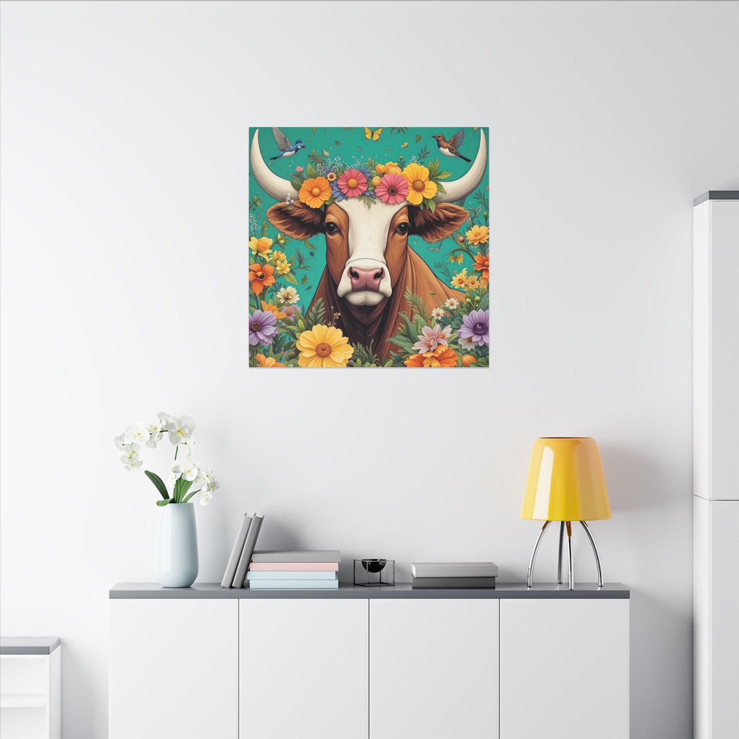 Bull in Bloom – Colorful Floral Taurus Wall Art
