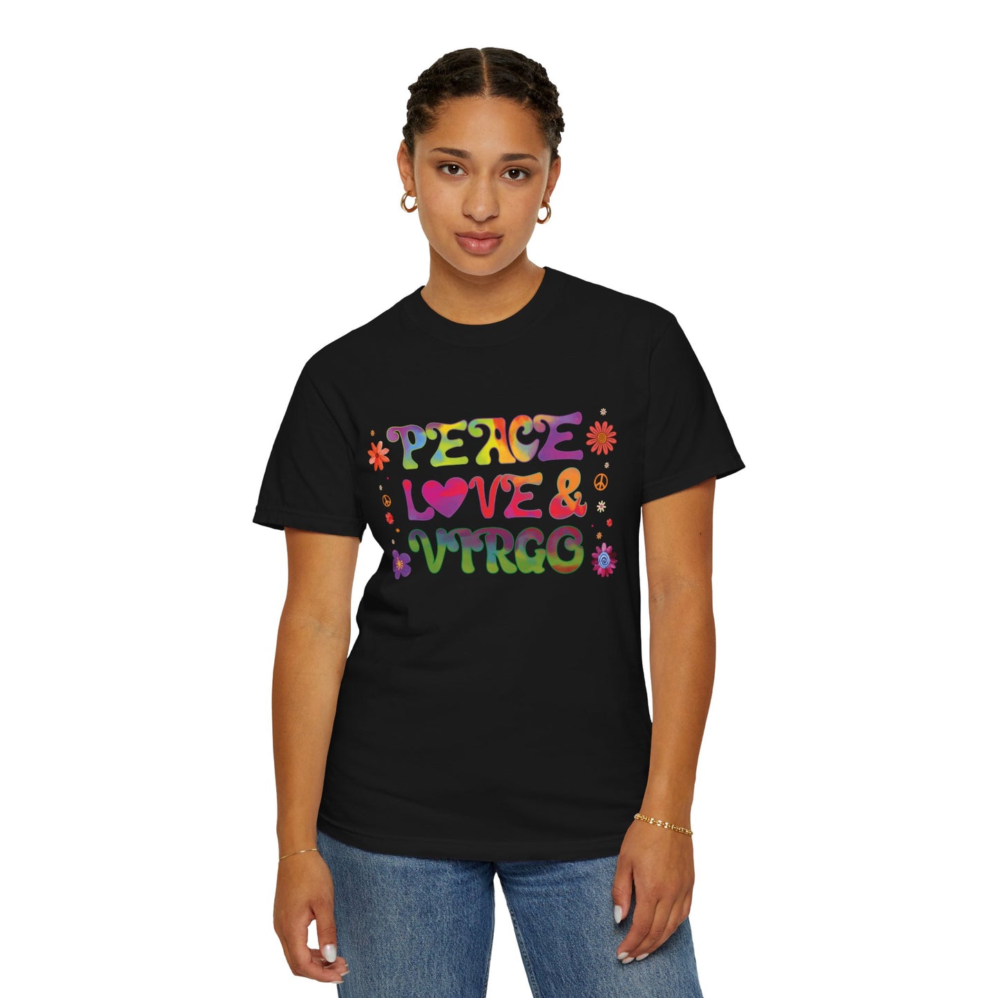 Peace Love & Virgo – Retro Hippie Zodiac Tee