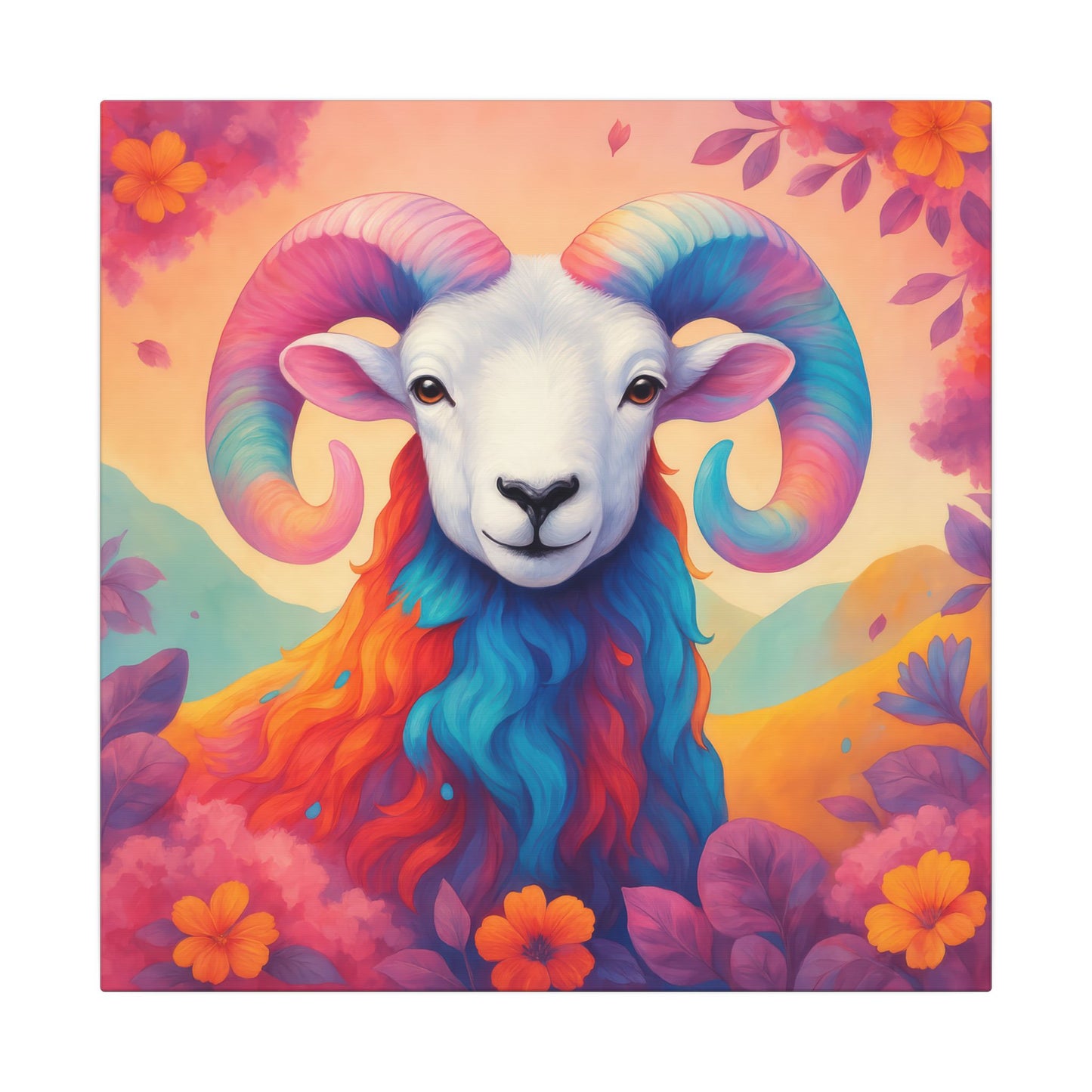 Rainbow Ram - Radiant Blossoms (Aries inspired) Wall Art