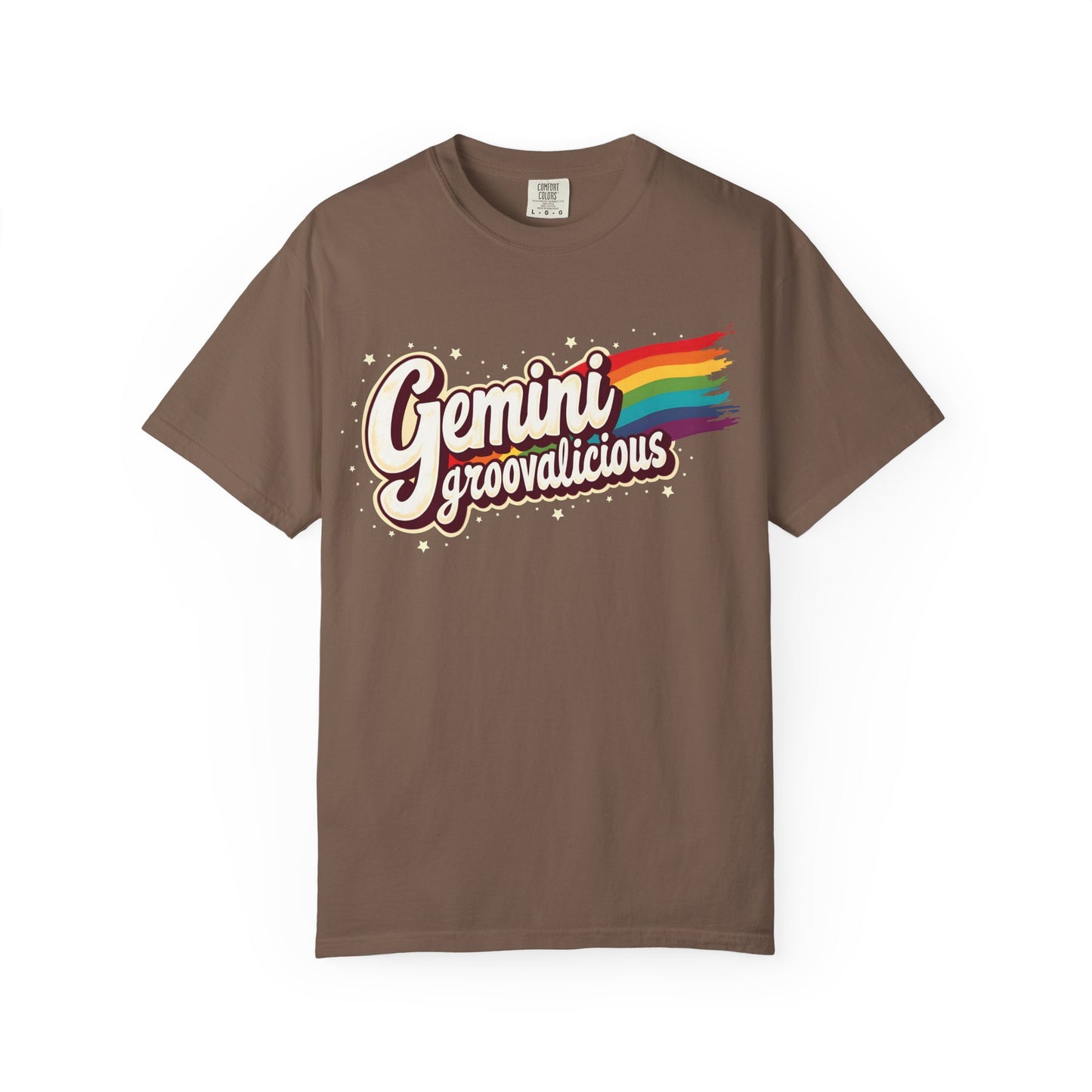 Gemini Groovalicious - Retro Rainbow Script Zodiac Tee