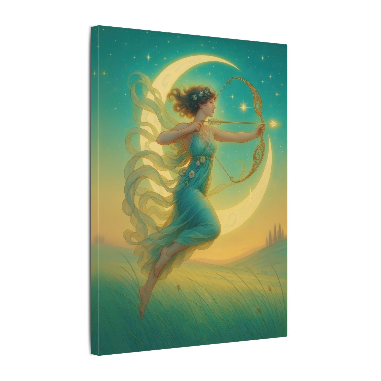 Artemis of the Stars – Celestial Moon Goddess Art Nouveau Canvas Wall Art