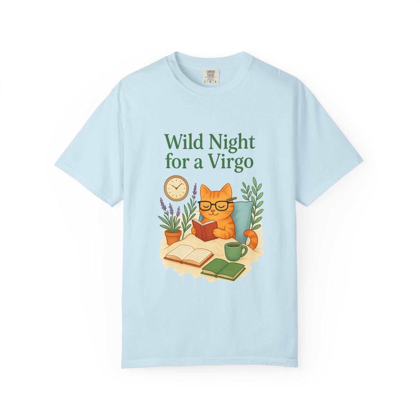 Wild Night for a Virgo – Cozy Cat Tee for Bookish Earth Signs