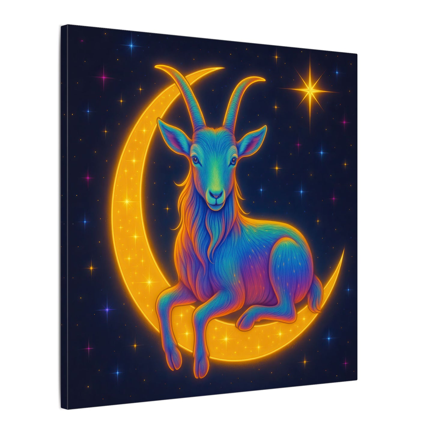 Rainbow Goat on the Moon – Capricorn Celestial Wall Art