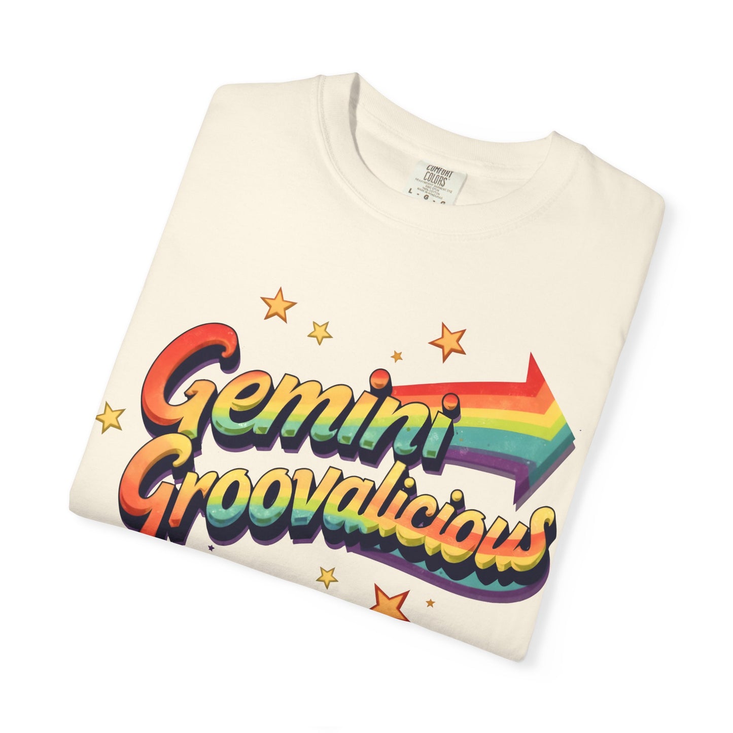 Gemini Groovalicious - Retro Rainbow Arrow Zodiac Tee