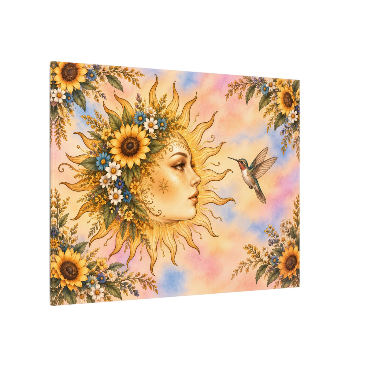 Sunflower Sun Goddess – Boho Celestial Canvas Wall Art