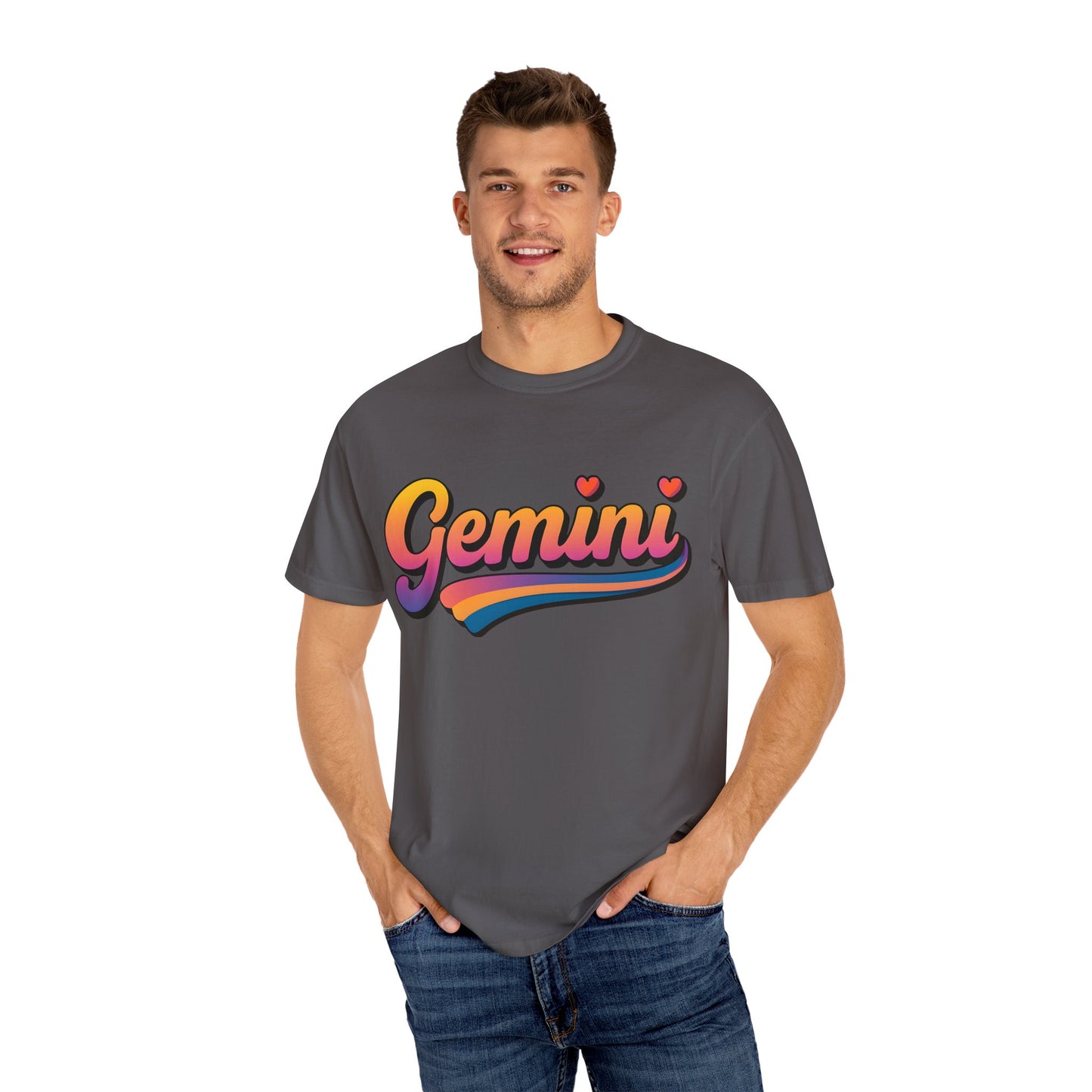 Gemini Retro Rainbow Heart Astrology Tee