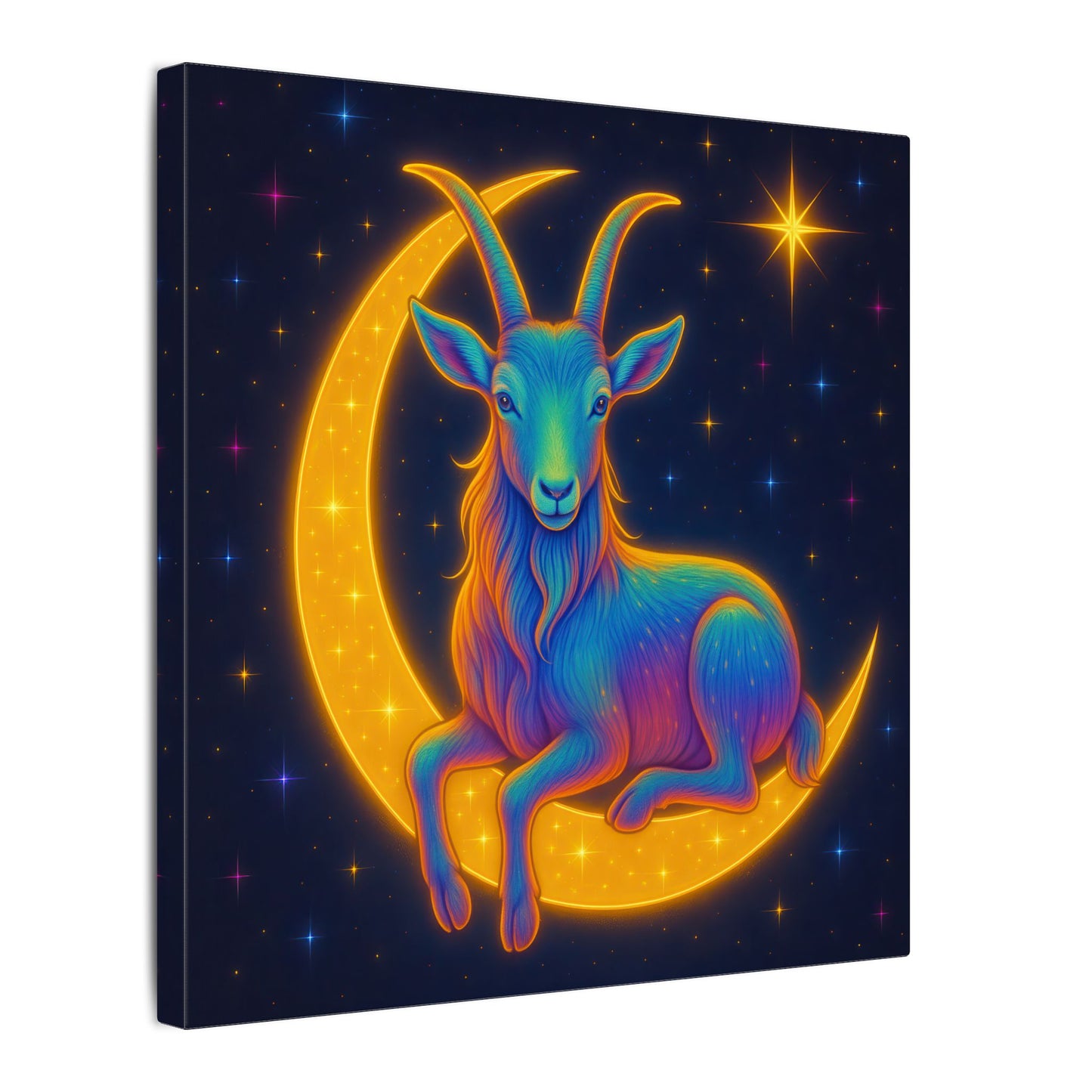 Rainbow Goat on the Moon – Capricorn Celestial Wall Art