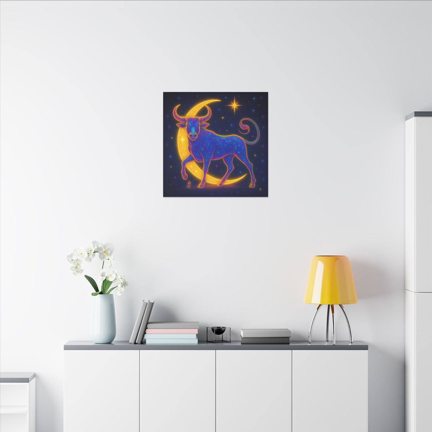 Radiant Rainbow Bull – Celestial Wall Art (Taurus Inspired)