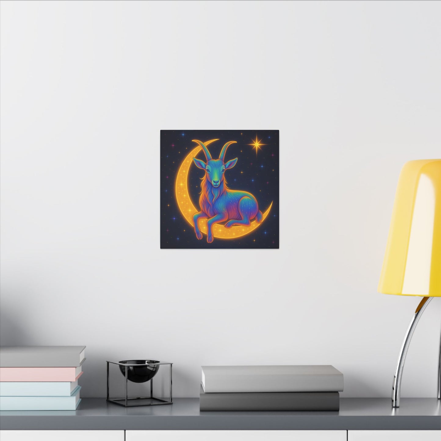 Rainbow Goat on the Moon – Capricorn Celestial Wall Art
