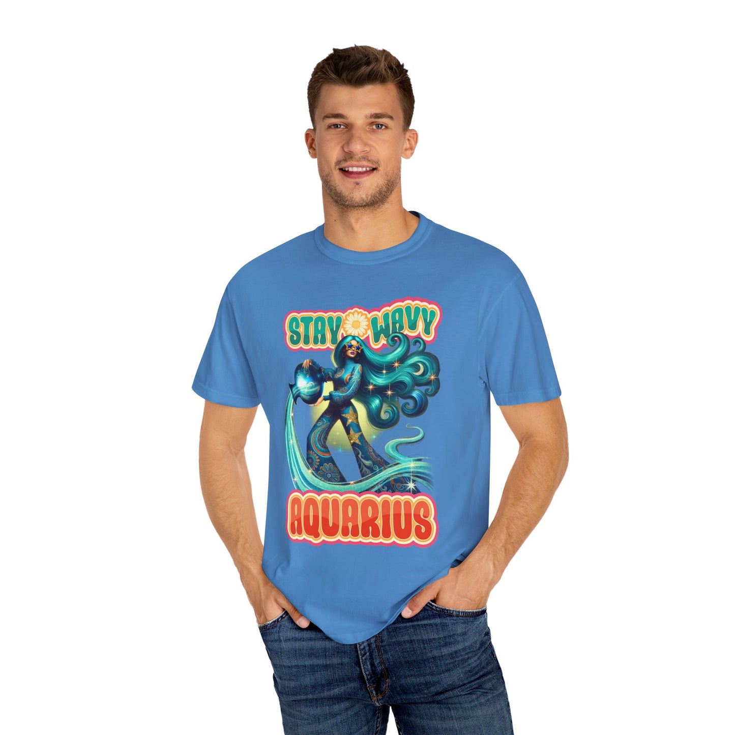 Stay Wavy Aquarius – Retro Water Bearer Zodiac Tee