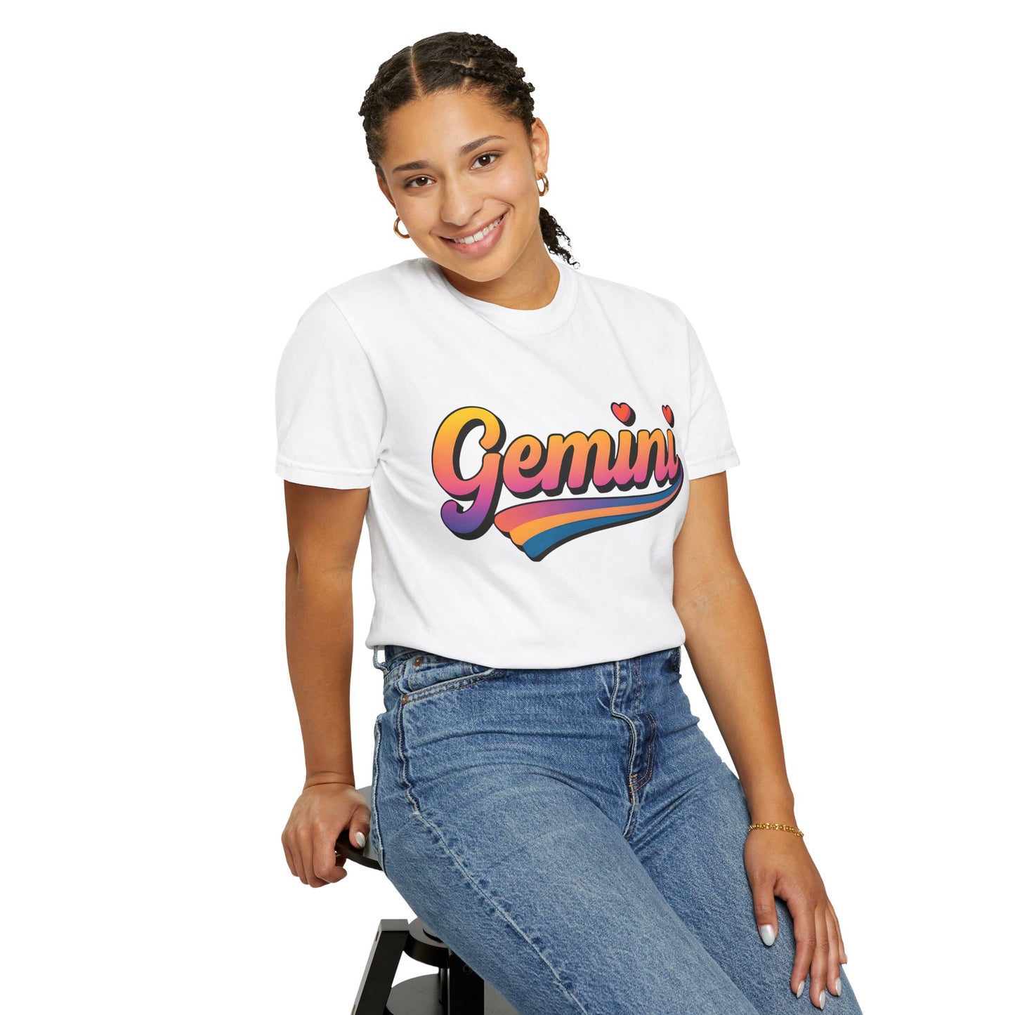 Gemini Retro Rainbow Heart Astrology Tee